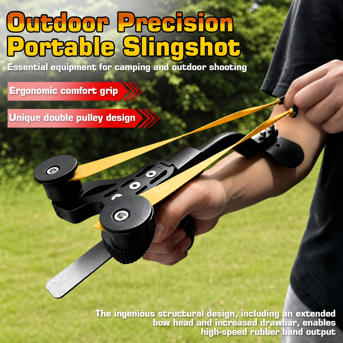 Portable Compound bow Adults Slingshot, Ultra Lightweight Fishing Slingshot with Arm Support Design, Adult Competition, Outdoor Shooting, Rapid-fire Steel Pellets Slingshot, 5pcs Replacement Bands, 50pcs Steel Balls, for Shooting, Fishing and Target