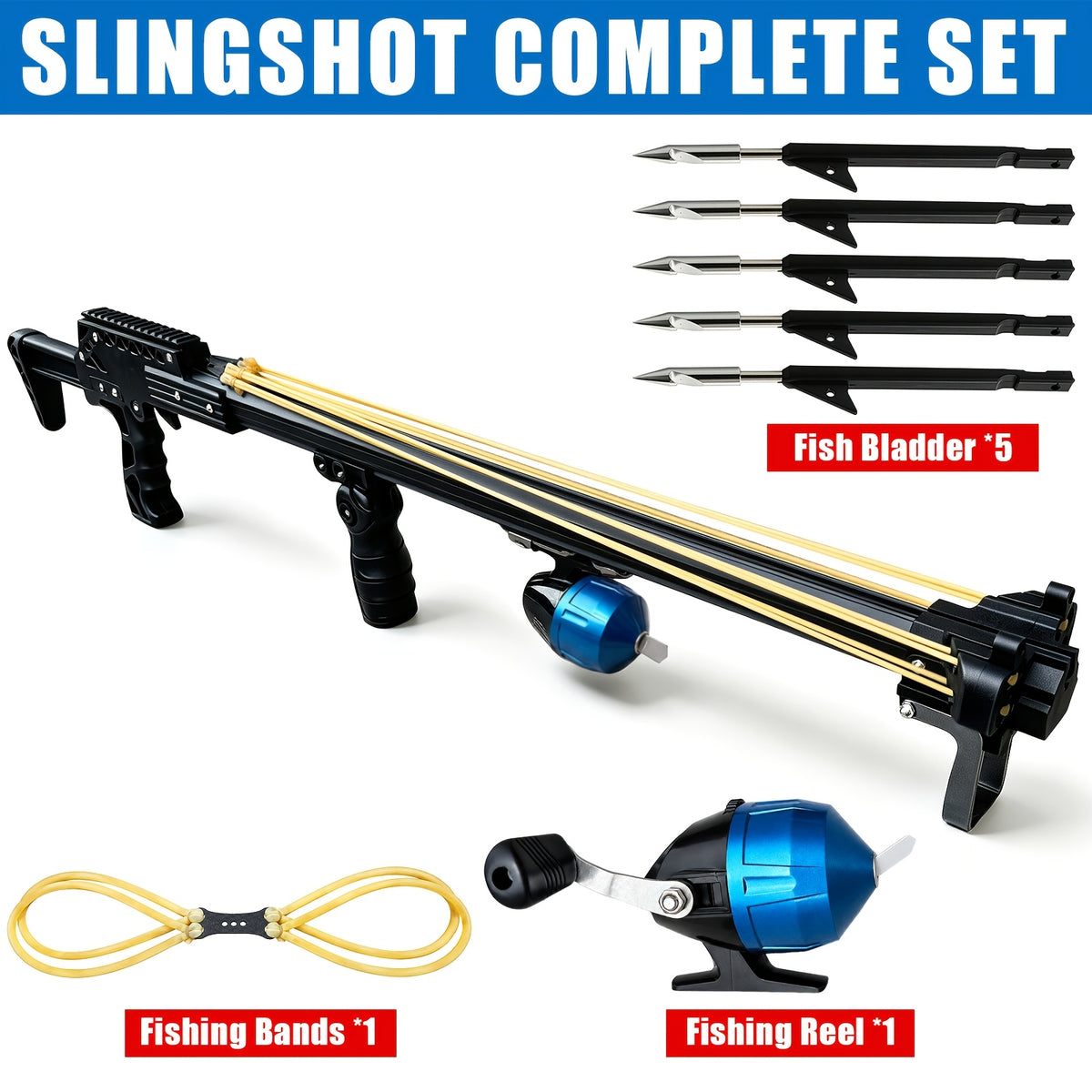 Upgraded Durable Outdoor Fishing Slingshot, High-Performance Metal Slingshot, Portable Telescopic Fishing Rod Tool, Adult Long Fishing Slingshot Precision Fishing With Reel, 5PCS Darts, Easy to Operate  for Outdoor Fishing Equipment,Complete Set