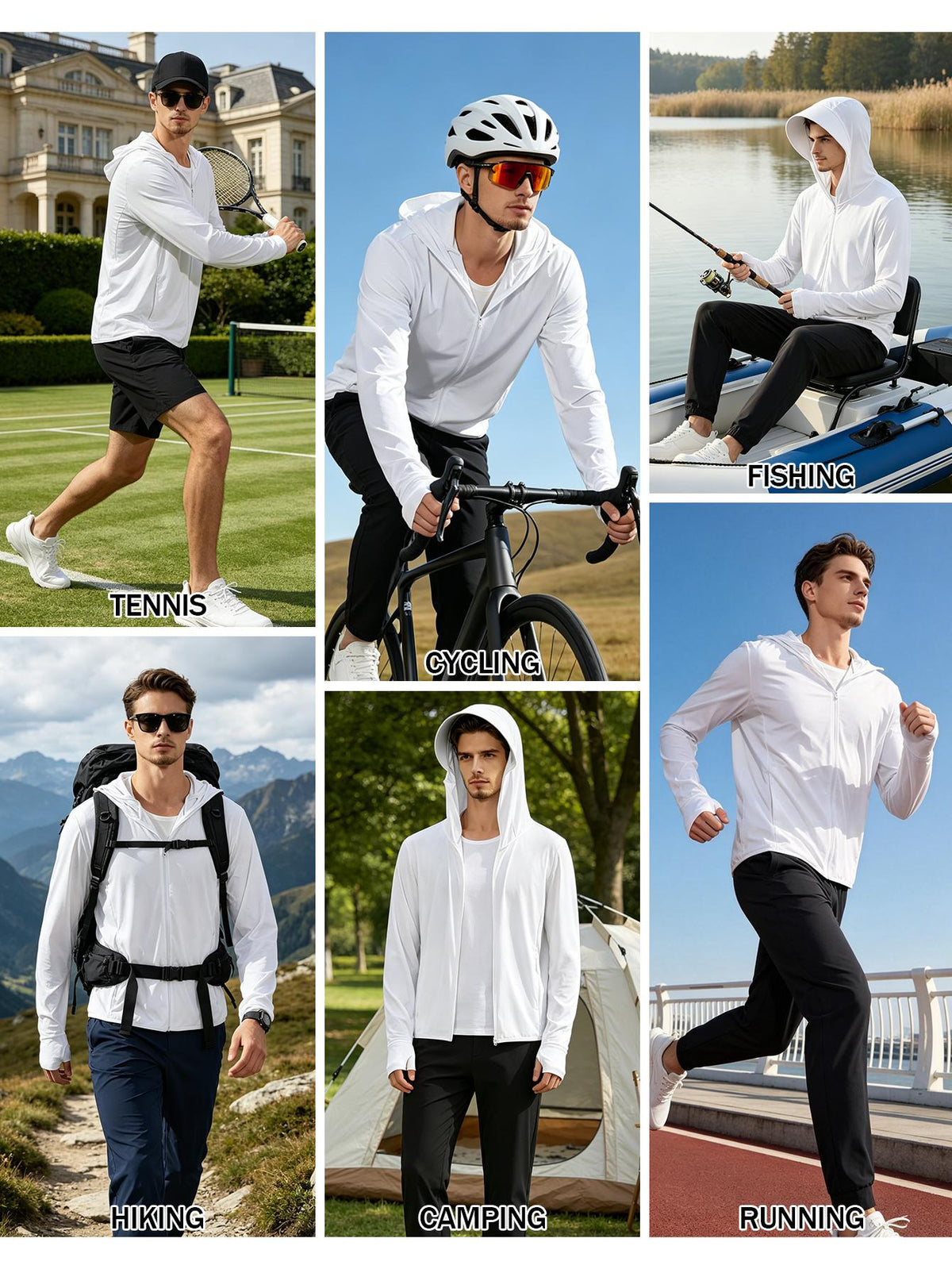 Men's UPF 50+ Cooling Ice Silk Shirt Outdoor Lightweight Full Zip Hoodie Jacket, Cooling Top Long Sleeve Moisture Wicking Hoodie, Lightweight and Breathable, Outdoor Fishing Hiking Performance Shirt Tops for Summer