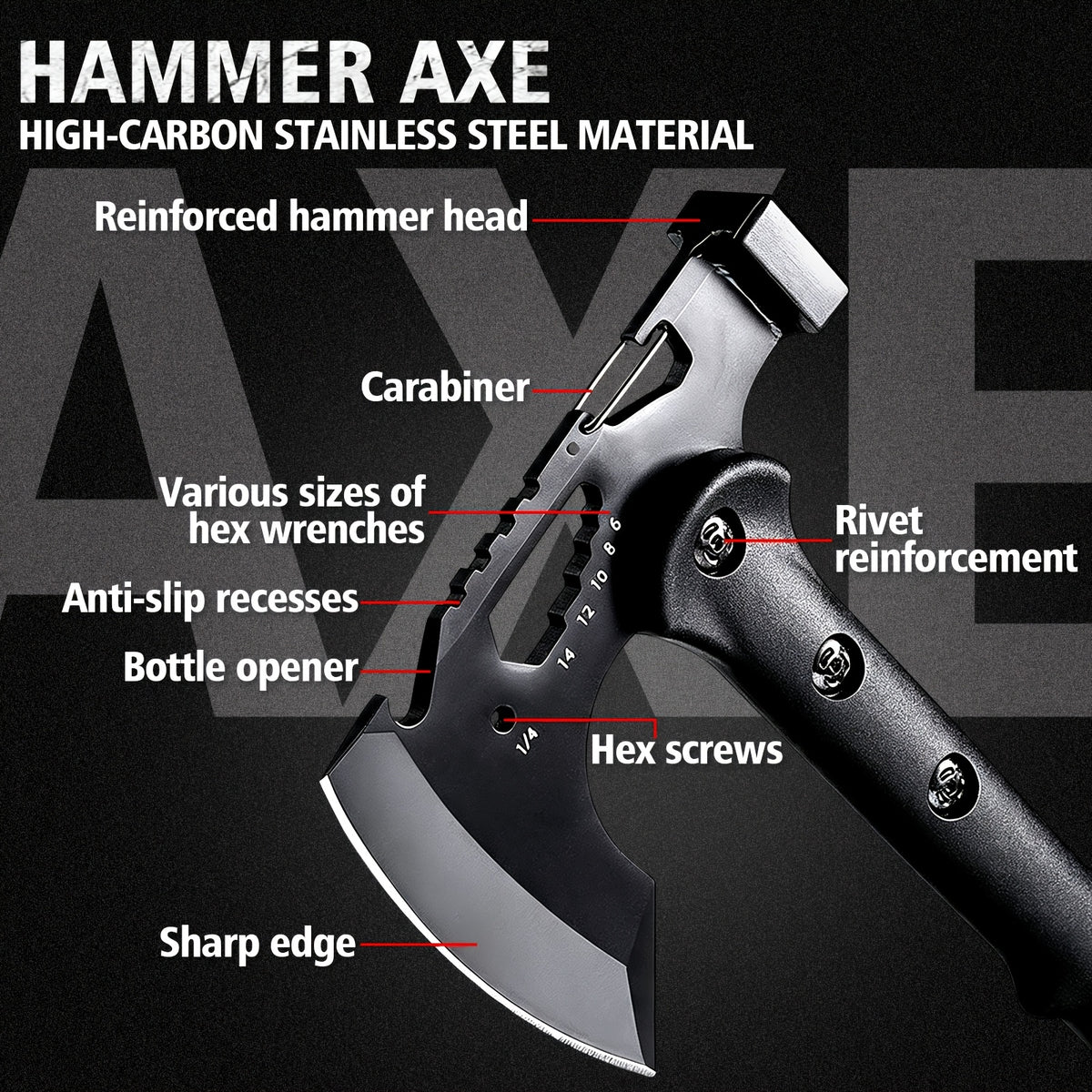 Portable Hand Axe 2 Pack Set, Sharp Stainless Steel Head Tomahawk with Sheath, Assault Axe, Hatchet with Hammer, Hex Wrench and Bottle Opener, Multi-functional Camping Hatchet with Handle for Camping, Emergency, Hiking, Jungle and Outdoor