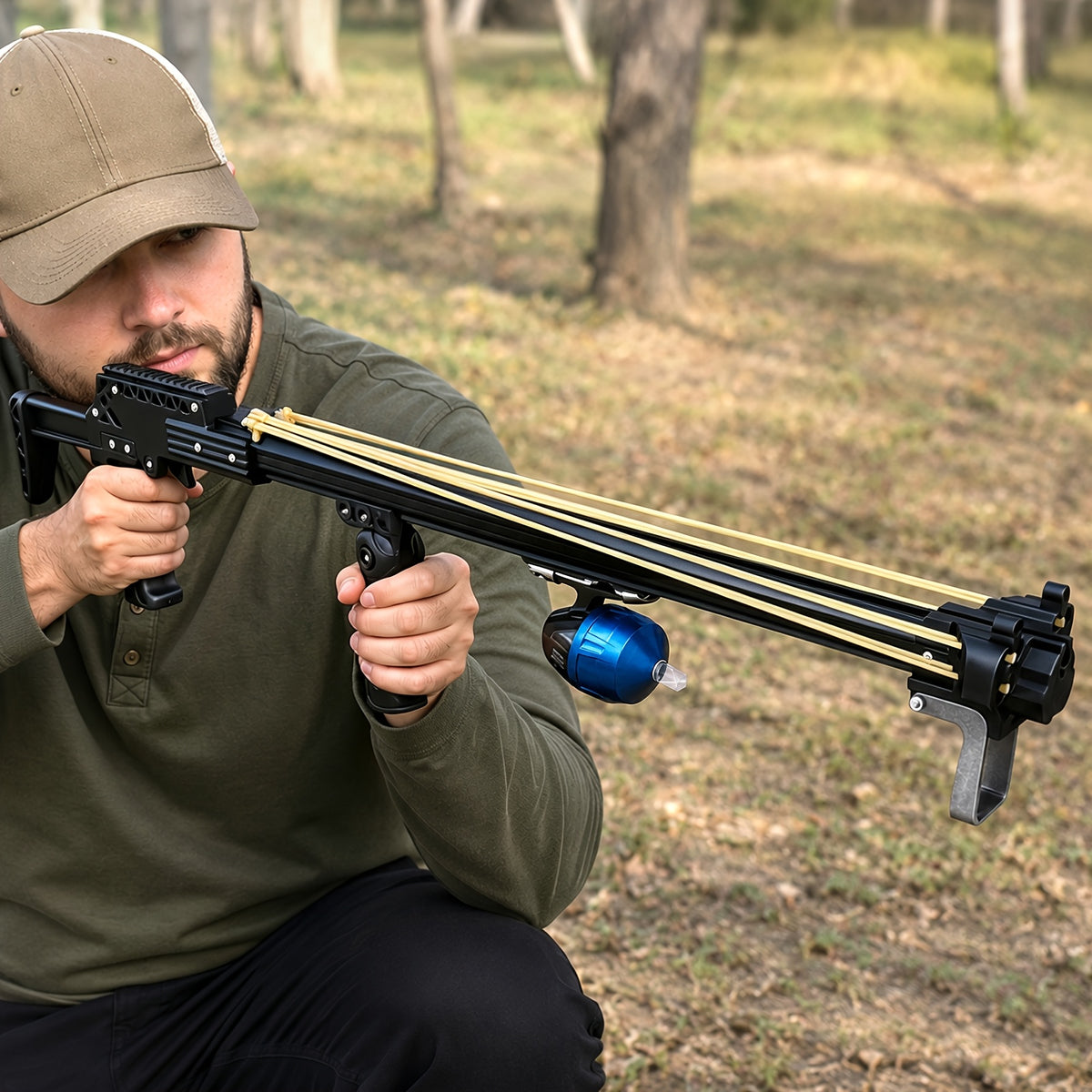 Multifunctional Slingshot, Automatic Fishing Slingshot, Equipped with Fishing Reel and 6pcs Darts, 2pcs Rubber Bands, Powerful and Accurate Outdoor Adult Fishing Slingshot, Heavy Duty Precision Long-Handle Slingshot, Easy to Operate, Deluxe Package