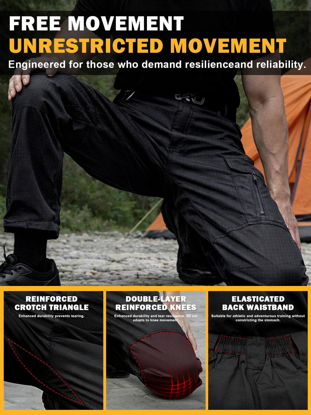 Men's Cargo Pants Work Pants Black, Lightweight Ripstop Outdoor Pants, Durable Water Resistant Work Trousers with 9 Pockets, Abrasion-resistant Fabric, Utility Long Pants for Outdoor Work, Camping, Training, Daily Commute and Casual Wear,1PCS