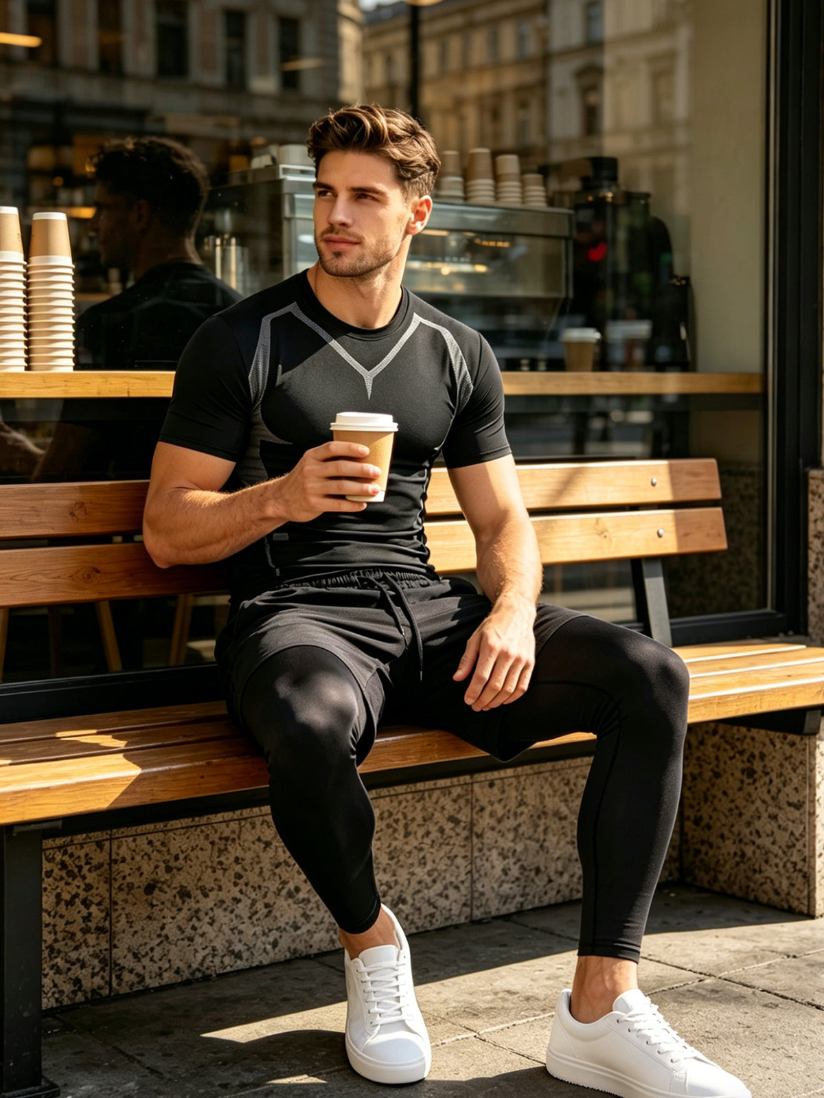 3 Pieces Men's Sports Set, Running Training Fitness,Quick Dry Workout Set with Athletic Fit Short Sleeve Performance Elastic Shirt and Elastic Waistband Long/Shorts, Lightweight Breathable Sportswear for Gym Basketball and Everyday Wear,Summer