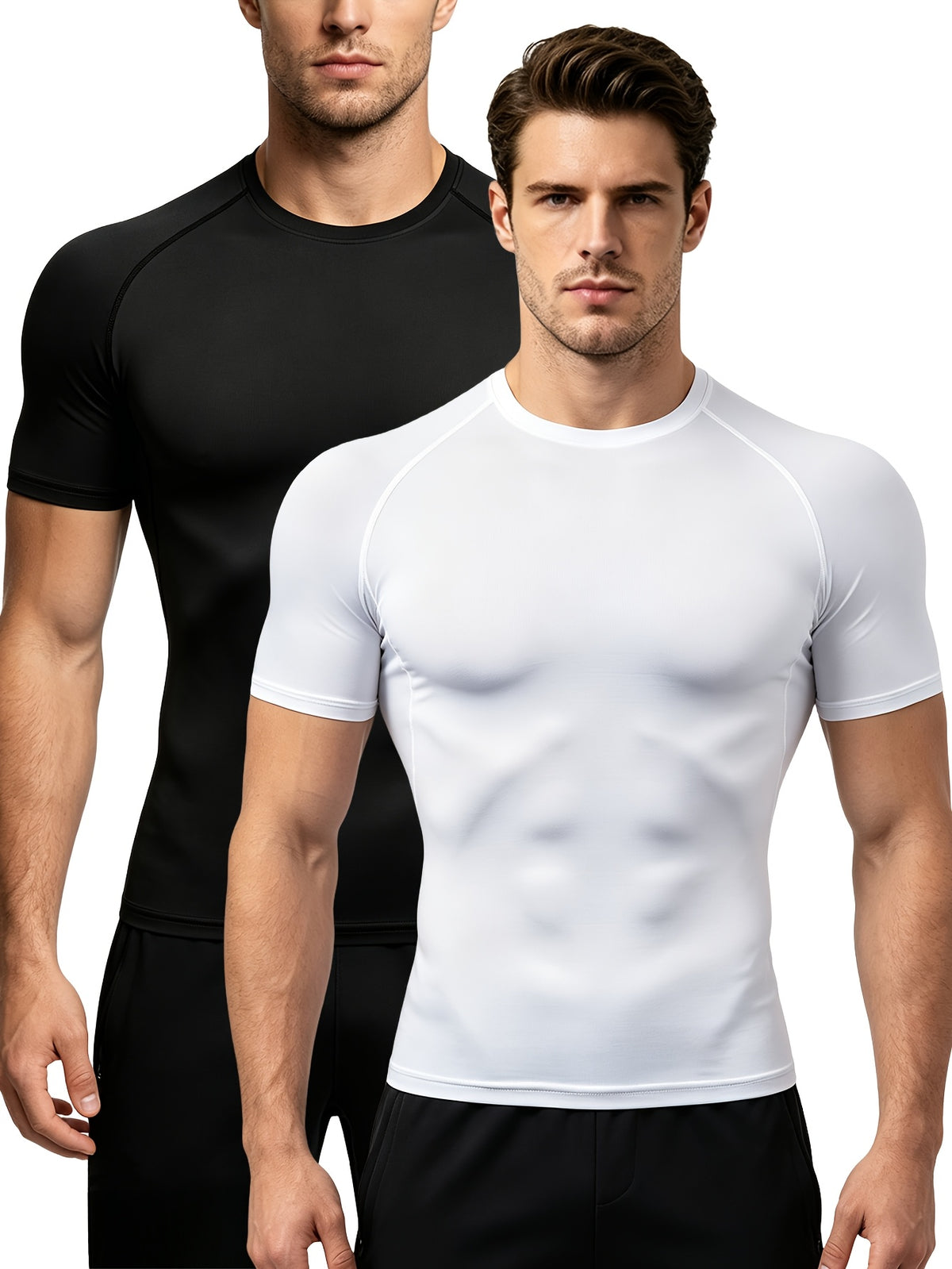 2 Pack Men's Compression Shirts, Short Sleeve T-Shirt, Quick Dry Breathable Workout Top with Moisture Wicking Fabric and 4-Way Stretch, Fitted Athletic Short Running Gym Training Tee for Active Performance, Running Tops