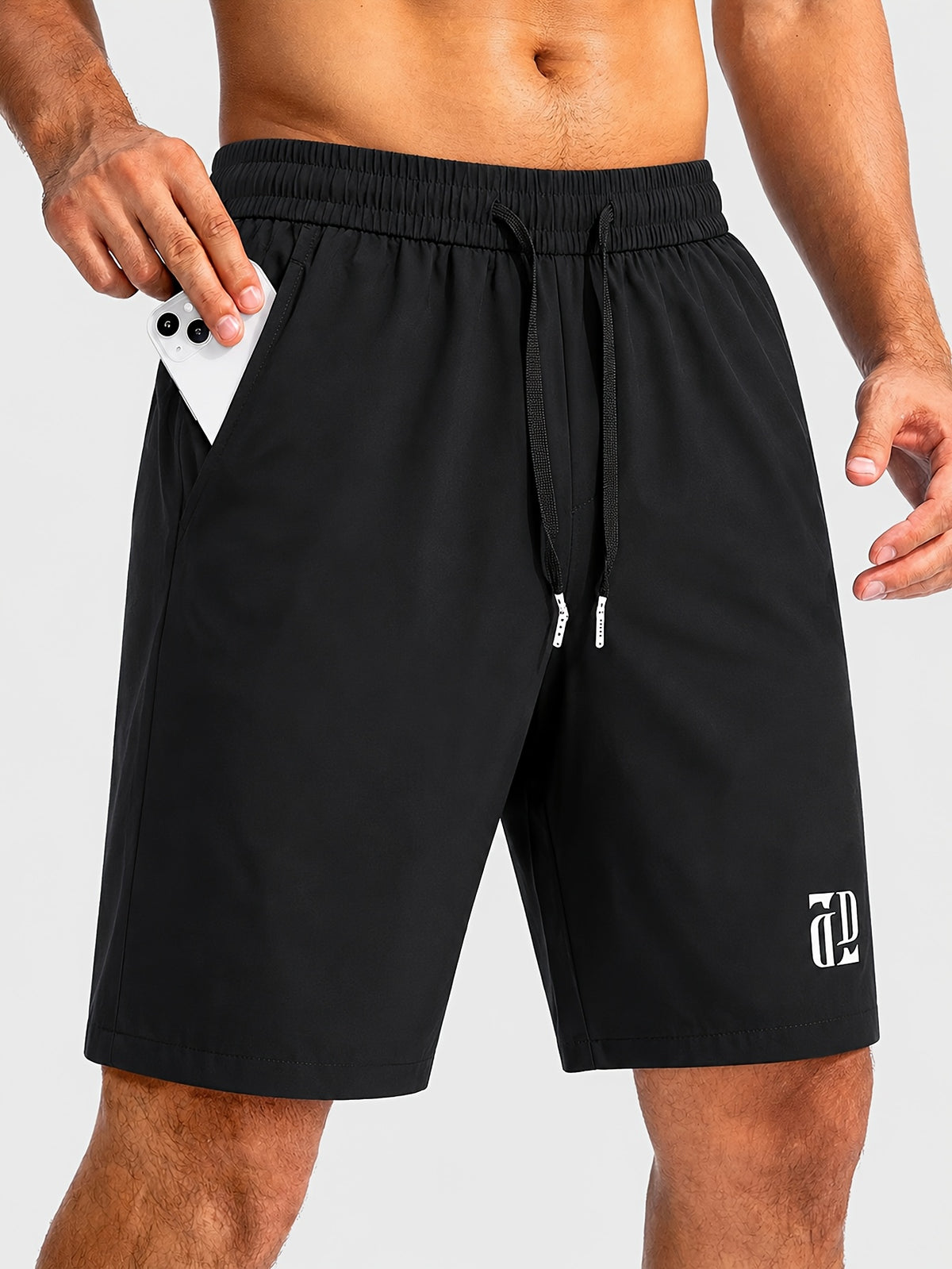 Classic Black Solid Color Men's Cargo Shorts Athletic Training Shorts with Pockets, Adjustable  Elastic Waistband, Quick-drying, Breathable and Comfortable Cool Fabric, Suitable for Fitness, Running, Sports, Travel, Beach or Commute Everyday,1PCS