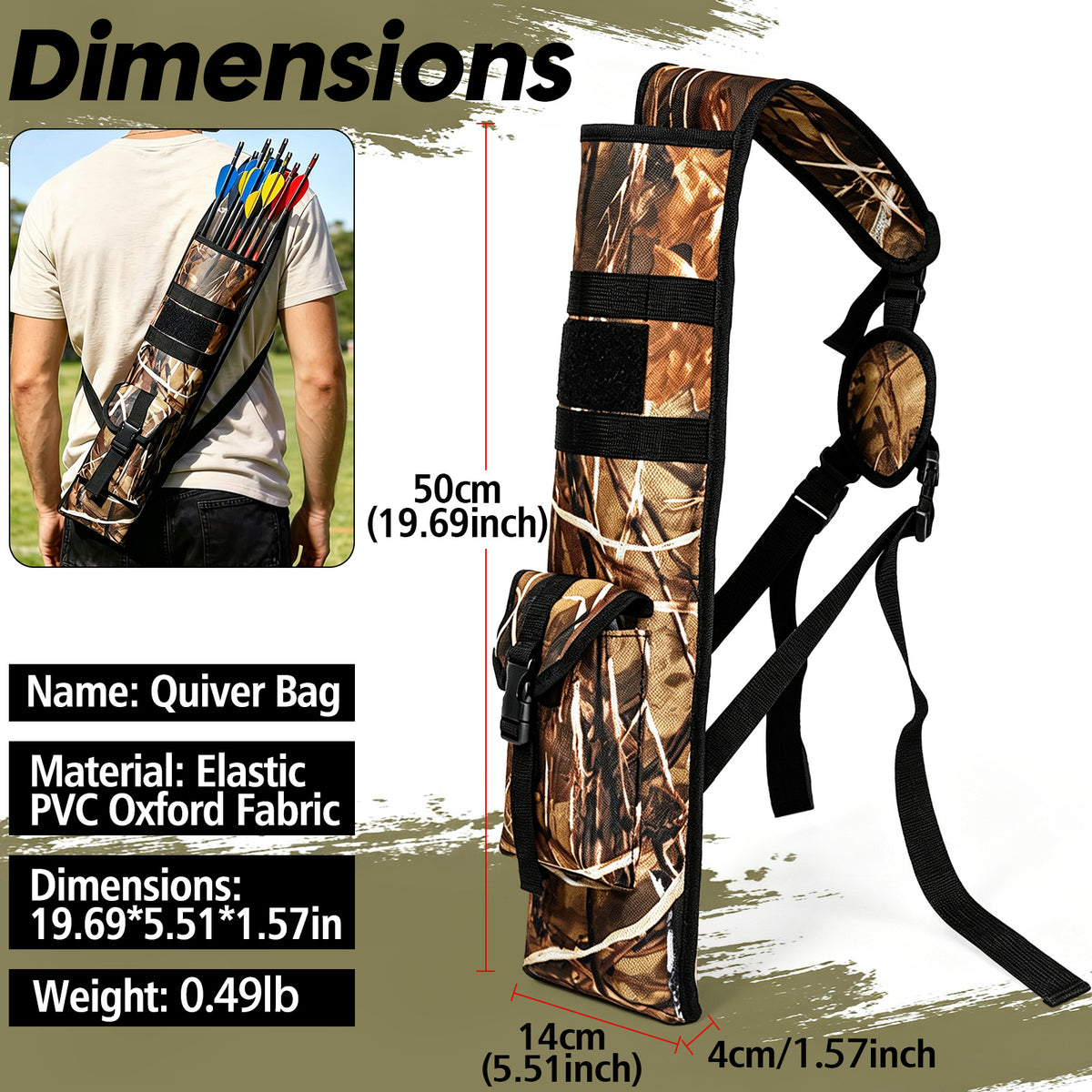 Practice Arrow Archery Bag,Competitive Camouflage Quiver Back, Single Shoulder Strap, Outdoor Multifunctional Tactical Arrows Bag, Versatile Arrow Quiver, Can Holds 18-24 Arrows, Holder Side Hip Arrows Bag for Compound Recurve Bow Practice Target