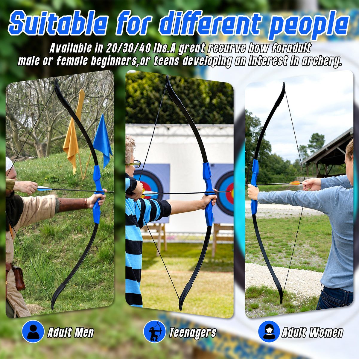 Archery Takedown Recurve Bow 53 inch for Adults,Beginners,Teenagers and Men-Right & Left Handed, Archery Set for Outdoor Target Training Practice,Beginner Recurve Bow, High Accuracy, Stability Performance (20/30/40lbs) Blue, Stylish