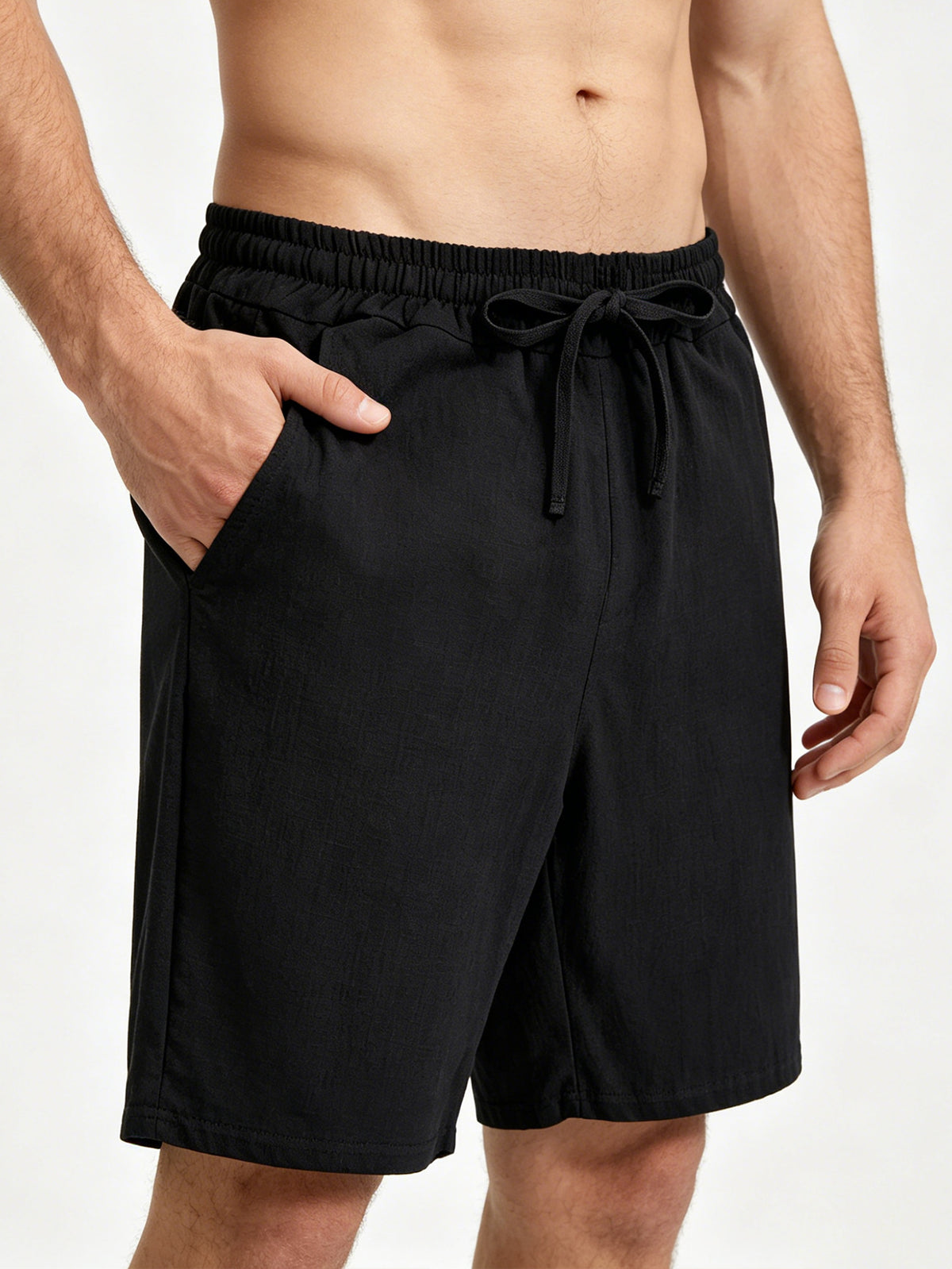 Men's Linen Breathable Workout Shorts, Lightweight Quick-Dry Sports Shorts, Breathable Stretch Athletic 5" Shorts, Drawstring Waist for Comfortable Outdoor Running, Gym Training & Fitness, Outdoor Beach Activities,Relaxed Shorts, Men Gift (Black）