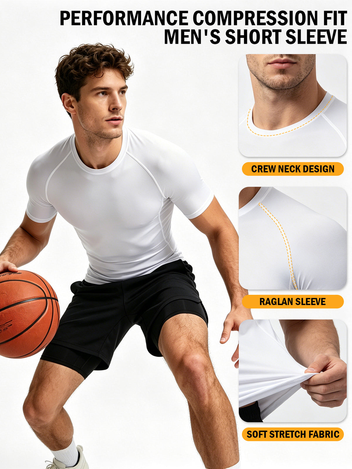 2 Pack Men's Compression Shirts, Short Sleeve T-Shirt, Quick Dry Breathable Workout Top with Moisture Wicking Fabric and 4-Way Stretch, Fitted Athletic Short Running Gym Training Tee for Active Performance, Running Tops
