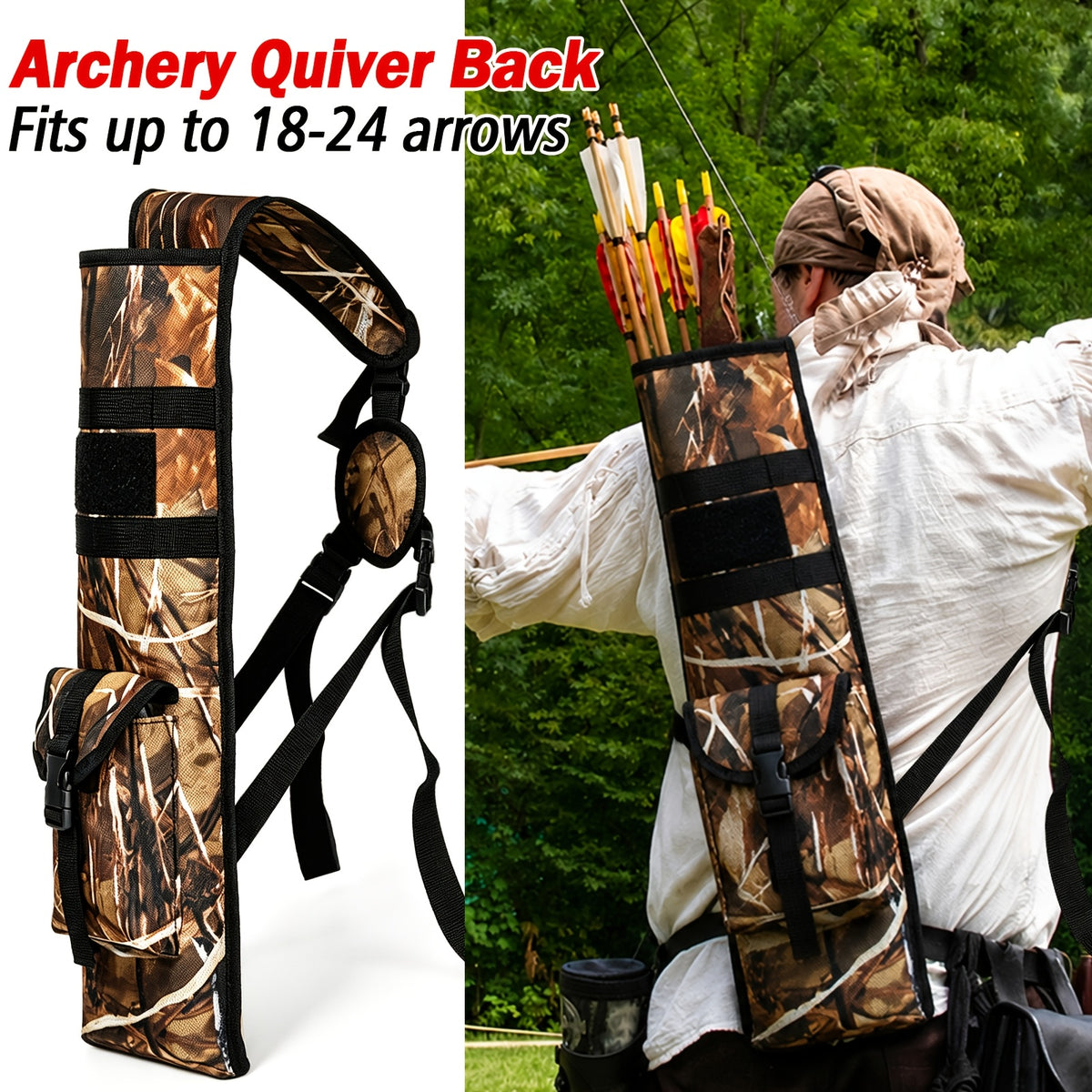 Practice Arrow Archery Bag,Competitive Camouflage Quiver Back, Single Shoulder Strap, Outdoor Multifunctional Tactical Arrows Bag, Versatile Arrow Quiver, Can Holds 18-24 Arrows, Holder Side Hip Arrows Bag for Compound Recurve Bow Practice Target