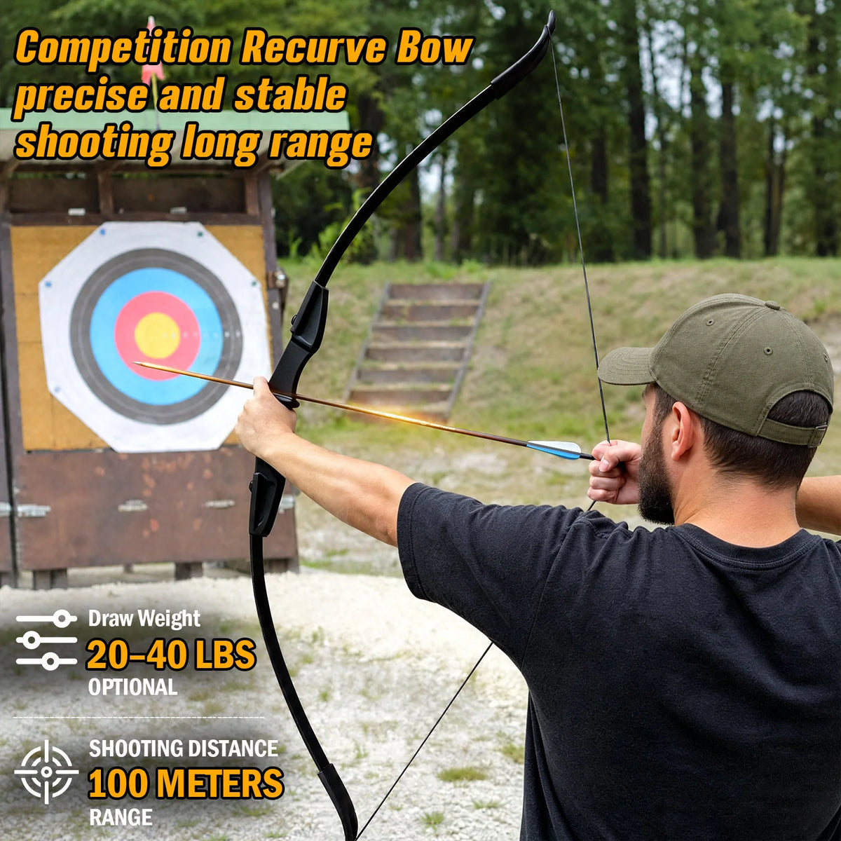 Black Adult 53" Archery Recurve Bow, Takedown Long Bow Kit, Portable Split-Type Bow, Adult and Beginners to Advanced Outdoor Target Practice, High Accuracy Shooting, Both for Left and Right Hand Use Recurve Bow Package for Adults 20LB, 30LB, 40LB