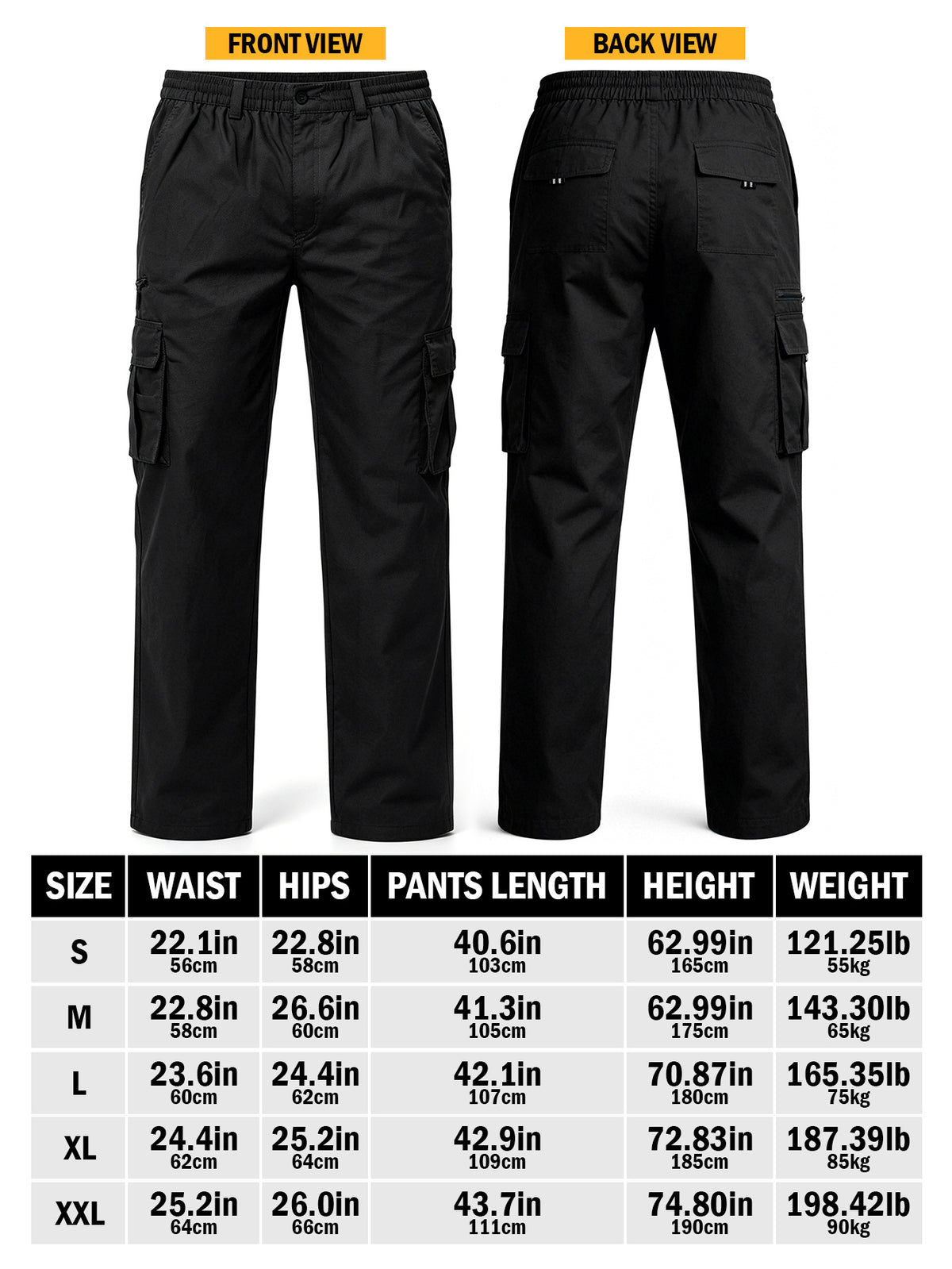 Men's Elastic Ripstop Tactical Pants Cargo Pants, Lightweight Motion Utility Casual Pants, Stretch Waistband, Straight Cut Loose Fit, Water Resistant Ripstop Outdoor Quick Dry Hiking Work Long Pants with Multi Pockets Commute Pants(No Belt, Black)