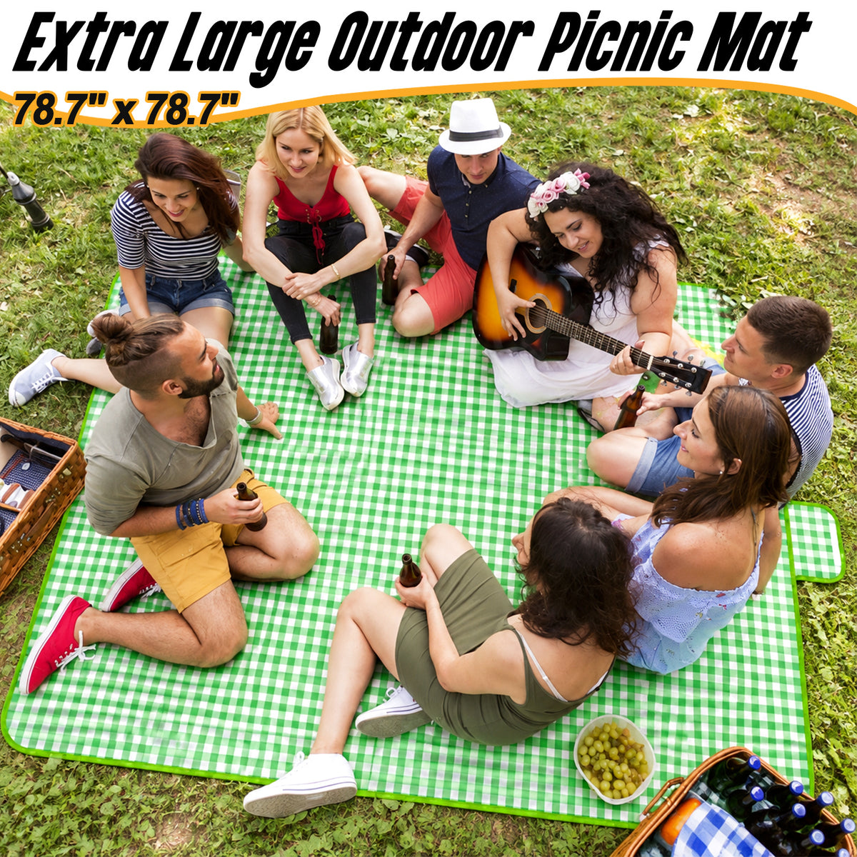 Large Checkered Picnic Blanket — 200 × 200 cm — product image 14