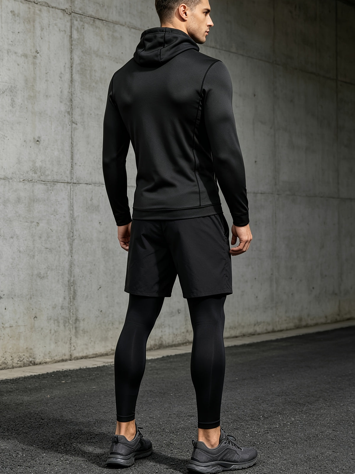 4 Pieces Sports Set, Men's Fitted Workout Shirt Activewear Set, Athletic Jacket with Hoodies Long Sleeve, Quick Dry Compression Tee with Breathable Moisture Wicking Comfort, Stretch Short Sleeve Running Top for Gym Training and All-Day Active Wear