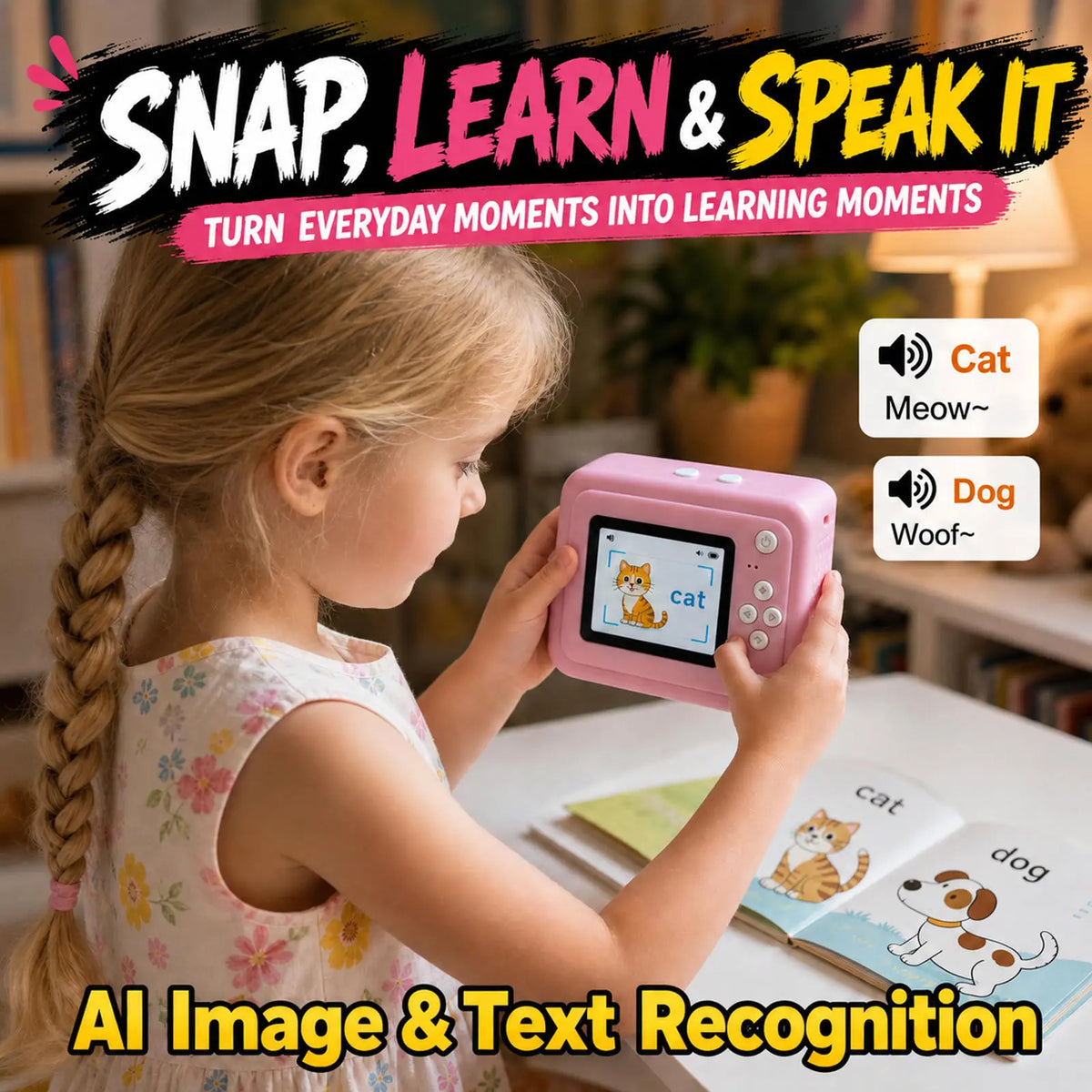 Thermal Portable Instant Printing Camera Set for Kids, 1080P HD Photo/Video Capture, Music Player, Interactive Storybooks, 3/5/10S Delayed Photography with USB Charger 1300Mah Battery And 3 Rolls Print Paper, Perfect for Birthday Gifts Girls Age 6