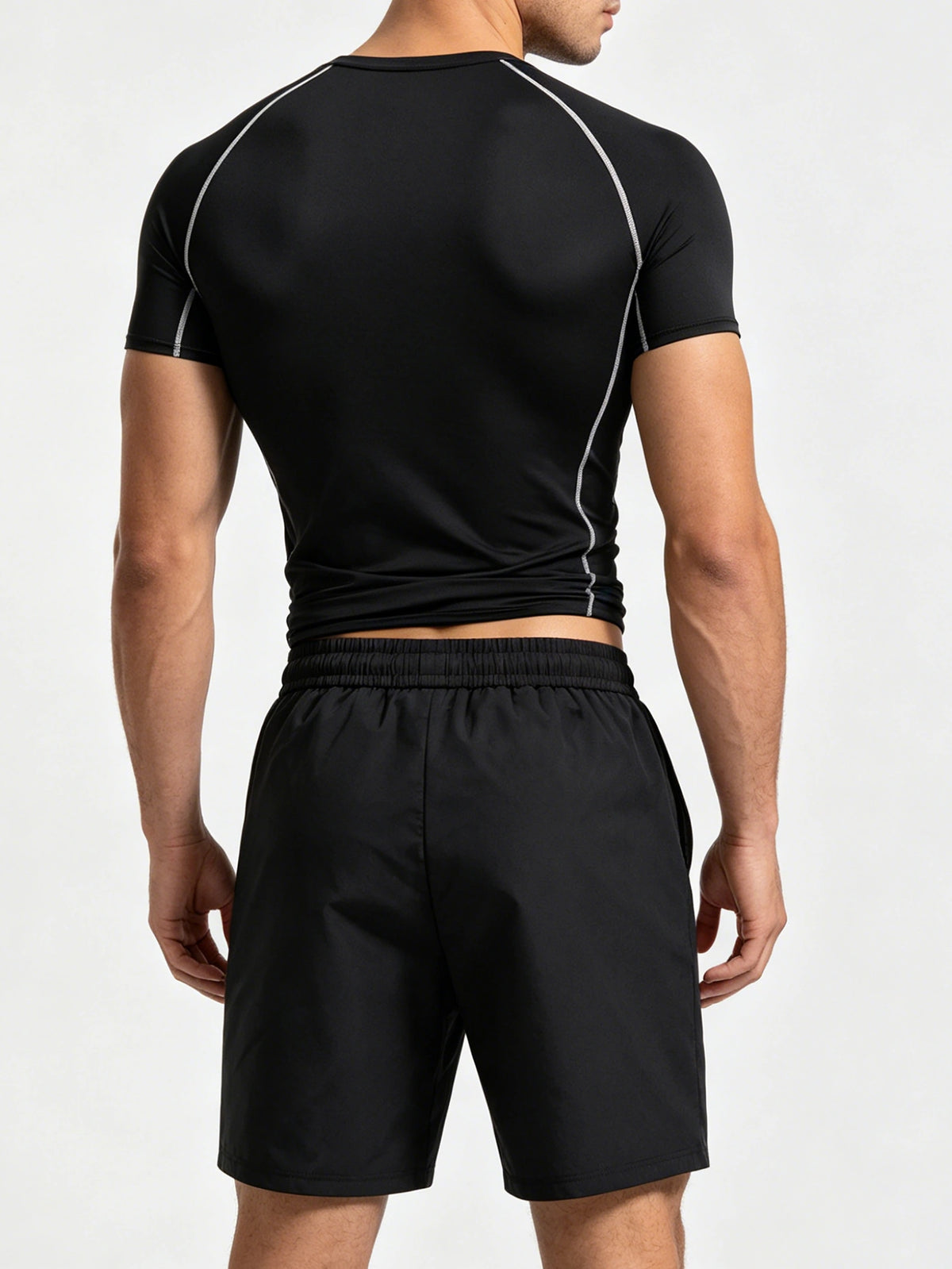 2-piece Men's Athletic Workout Set, Running, Gym Compression Gear, All-Season Wear, Breathable Quick Dry Compression Short Sleeve Training Shirt with Elastic Waistband Shorts, Activewear Outfit for Running Fitness Basketball Outdoor activities,Black