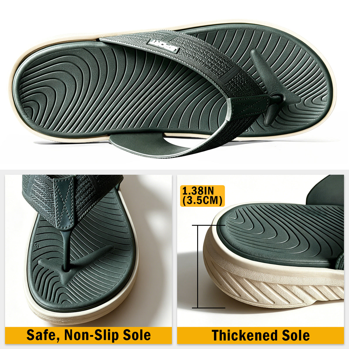 Men's Casual Flip Flops Thong Sandals with Thick Cushioned Sole, Comfortable Arch Support, Lightweight Outdoor Beach Flip Flop for Beach, Pool, Travel & Daily Walking, Summer Casual Sport Slides with Flats Non-Slip Shoes Indoor Outdoor Wear（Green）