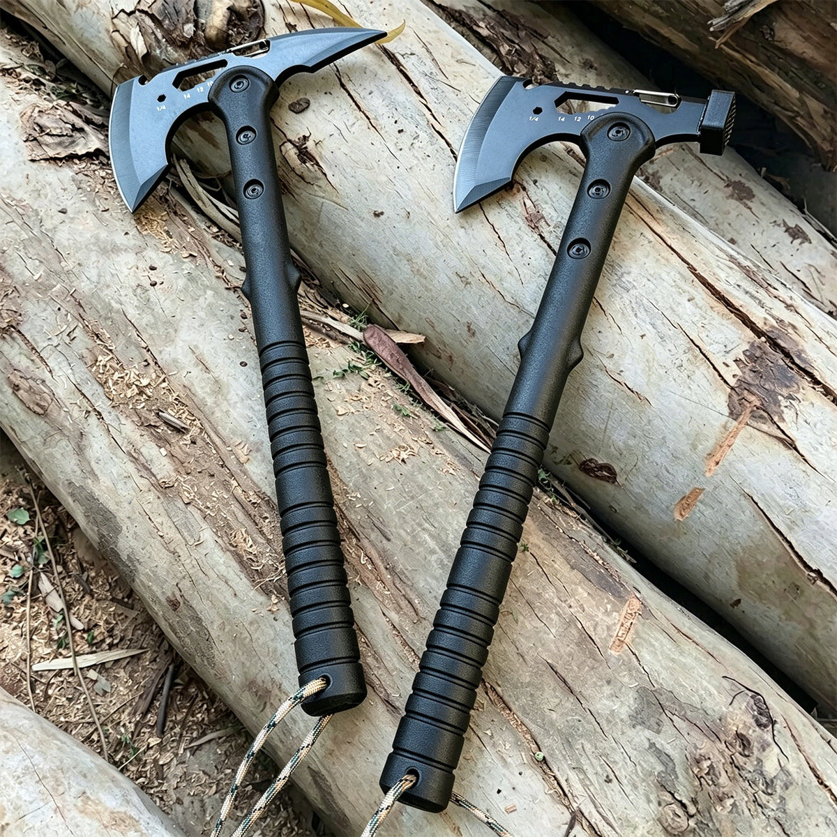 2 Pack Portable Battle Axe Set, Portable Outdoor Hatchet with Sheath, Reinforced Steel Sharp Blade, Window Breaker, Hammer and Multi-Tool Design Tomahawk, Durable Anti-Slip Handle Camping Hatchet Tool for Hiking/Camping/Outdoor Adventure Gear