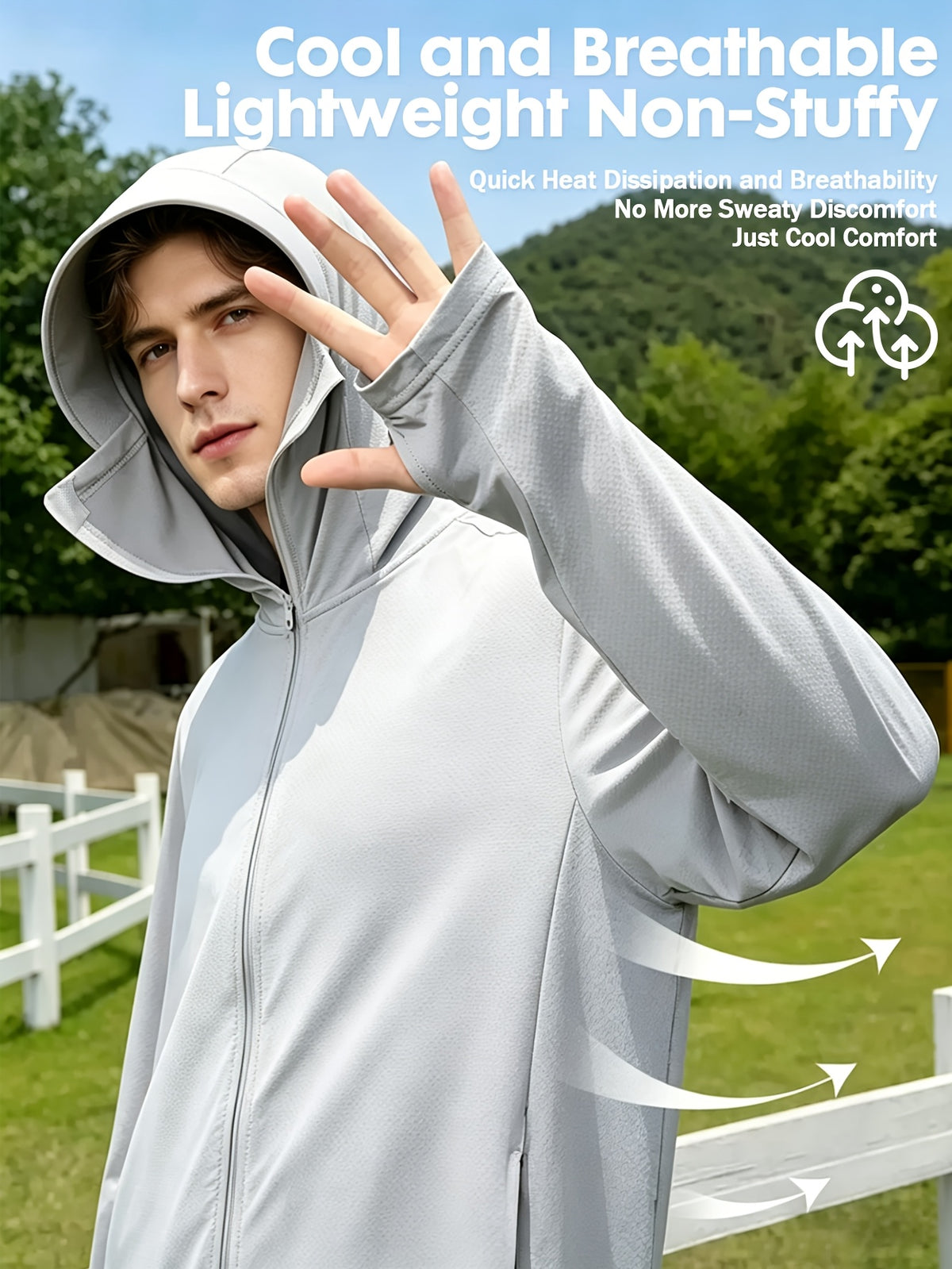 Men's Cool and Comfortable Jacket With Hood Brim, Moisture-wicking and Quick-drying Shirt, Breathable Sun Protection Shirt, Outdoor Lightweight Full Zip Hoodie Jacket Long Sleeve Fishing, Hiking, Running, Tops for Summer