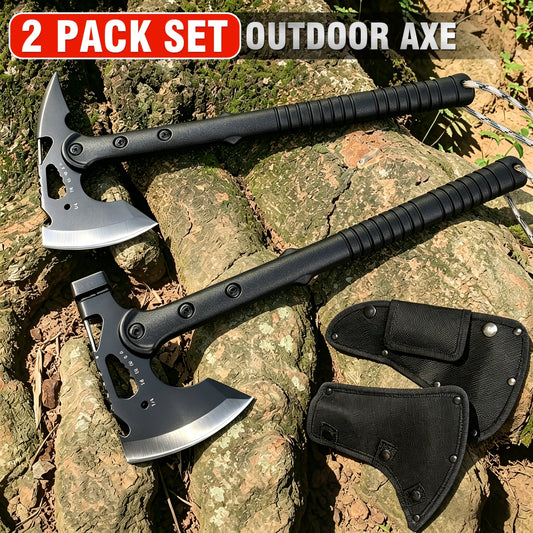 Portable Hand Axe 2 Pack Set, Sharp Stainless Steel Head Tomahawk with Sheath, Assault Axe, Hatchet with Hammer, Hex Wrench and Bottle Opener, Multi-functional Camping Hatchet with Handle for Camping, Emergency, Hiking, Jungle and Outdoor