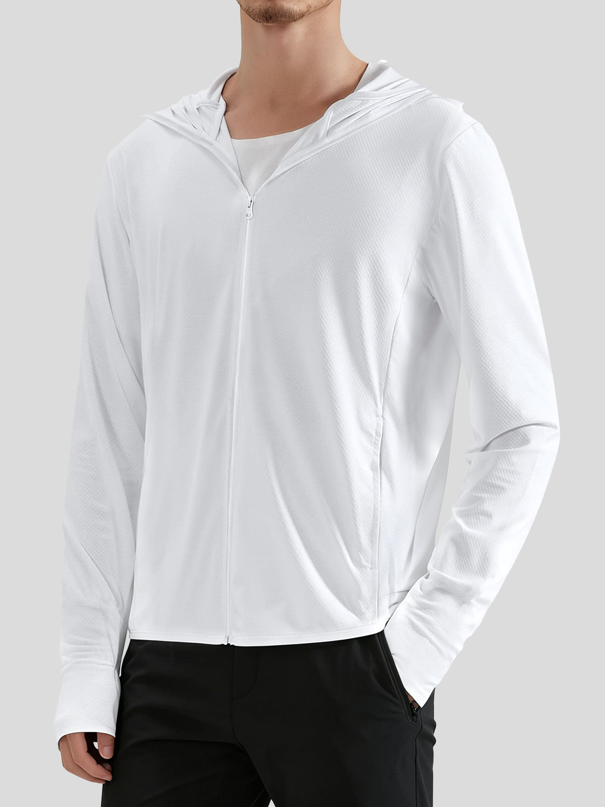 Men's UPF 50+ Cooling Ice Silk Shirt Outdoor Lightweight Full Zip Hoodie Jacket, Cooling Top Long Sleeve Moisture Wicking Hoodie, Lightweight and Breathable, Outdoor Fishing Hiking Performance Shirt Tops for Summer