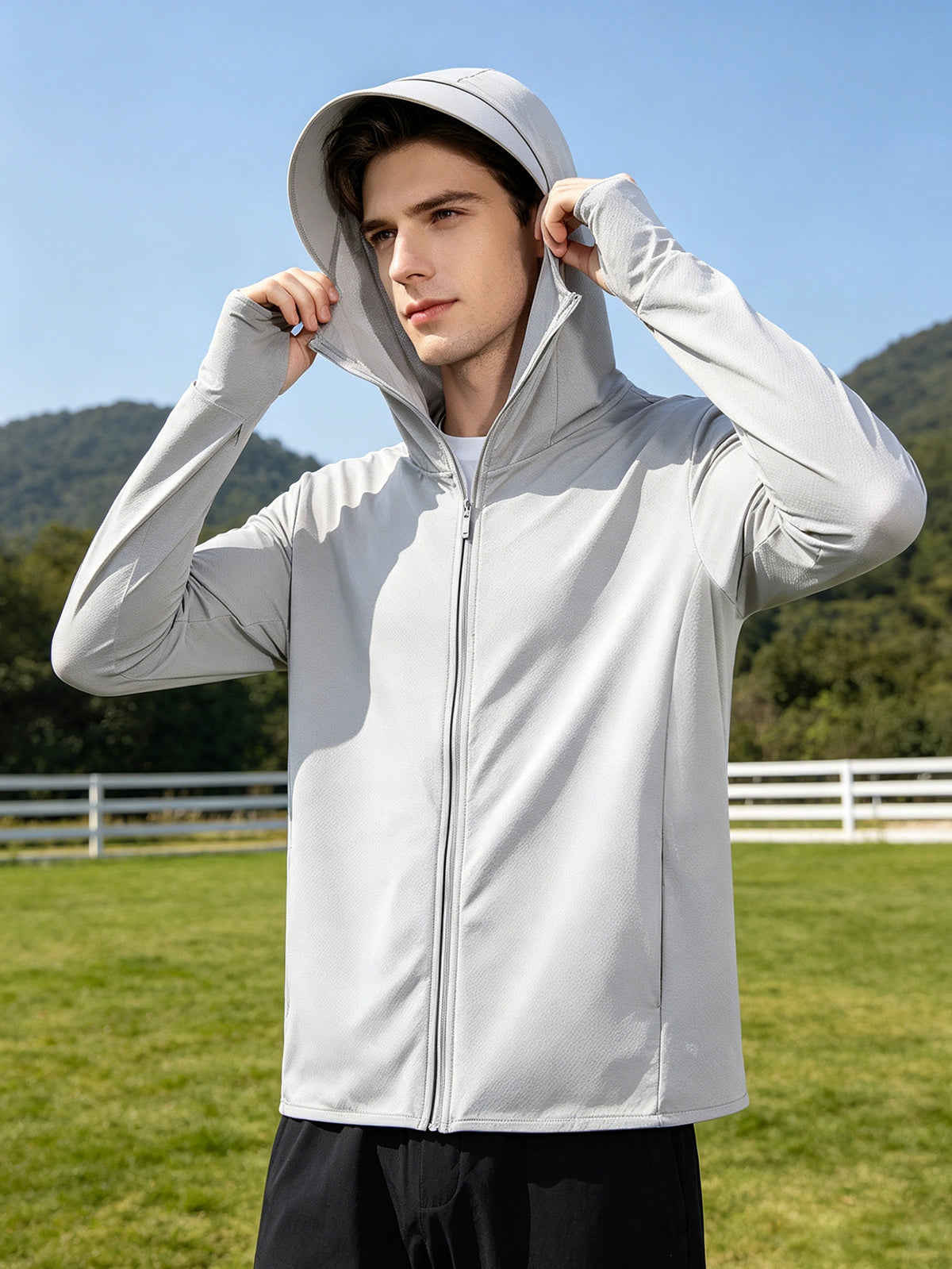 Men's Cool and Comfortable Jacket With Hood Brim, Moisture-wicking and Quick-drying Shirt, Breathable Sun Protection Shirt, Outdoor Lightweight Full Zip Hoodie Jacket Long Sleeve Fishing, Hiking, Running, Tops for Summer