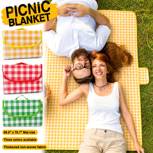 Portable Outdoor Picnic Blanket, 59x79'' Large Beach Blanket, Sand Proof Foldable Non-Woven Picnic Mat, Thickened Checkered Outdoor Mat with Handle, Oversized Compact Suitable for Parks, Meadows, Camping, Hiking, Concerts(3 Colors, 150x200cm)