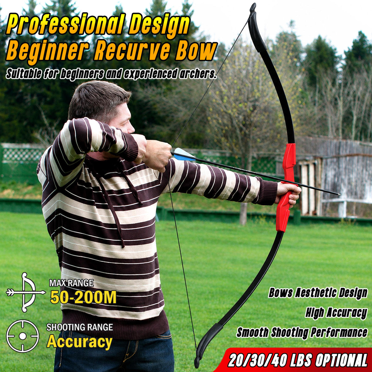 Archery  Recurve Bow 53" Standard Set for Adults 20 30 40lb, Takedown Archery Kit for Beginners Right & Left Handed Outdoor Target Practice & Training, Adult Beginners to Advanced Outdoor Target Practice, Smooth Shooting Performance, High Accuracy