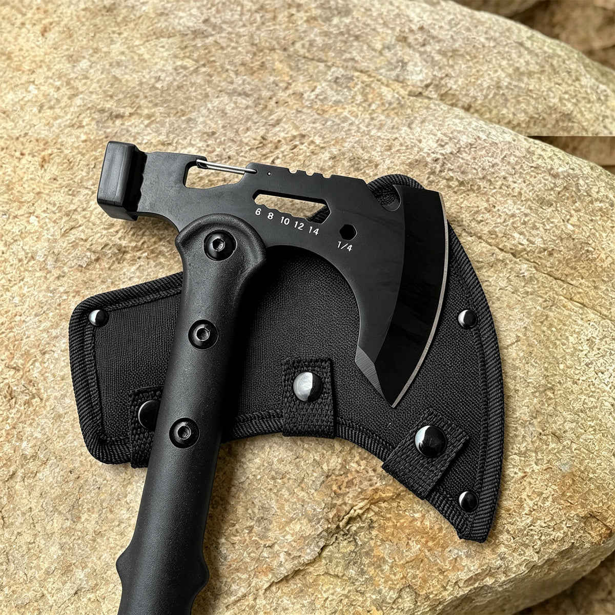 2 Pack Portable Battle Axe Set, Portable Outdoor Hatchet with Sheath, Reinforced Steel Sharp Blade, Window Breaker, Hammer and Multi-Tool Design Tomahawk, Durable Anti-Slip Handle Camping Hatchet Tool for Hiking/Camping/Outdoor Adventure Gear