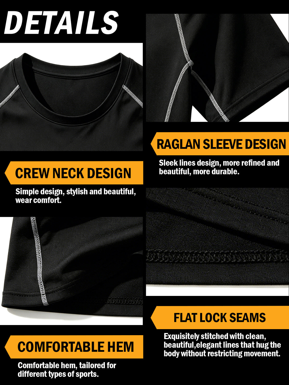 2-piece Men's Athletic Workout Set, Running, Gym Compression Gear, All-Season Wear, Breathable Quick Dry Compression Short Sleeve Training Shirt with Elastic Waistband Shorts, Activewear Outfit for Running Fitness Basketball Outdoor activities,Black