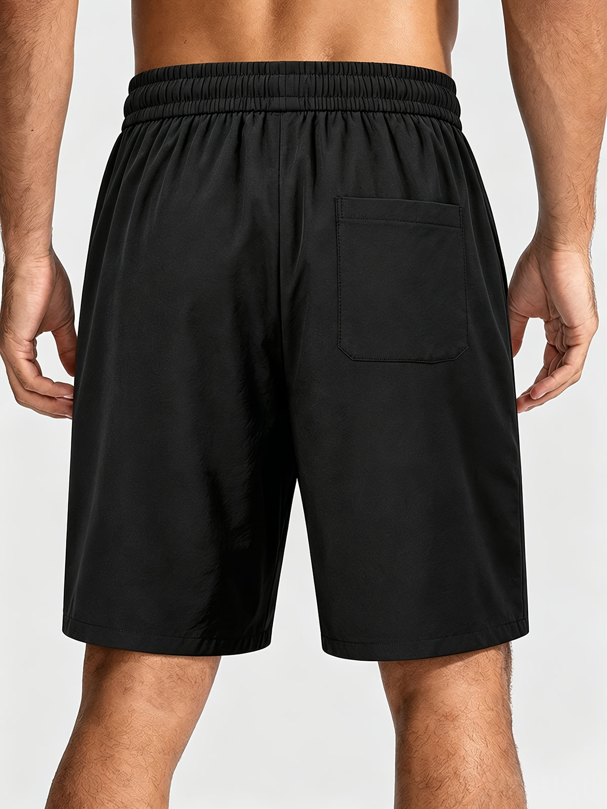 Classic Black Solid Color Men's Cargo Shorts Athletic Training Shorts with Pockets, Adjustable  Elastic Waistband, Quick-drying, Breathable and Comfortable Cool Fabric, Suitable for Fitness, Running, Sports, Travel, Beach or Commute Everyday,1PCS