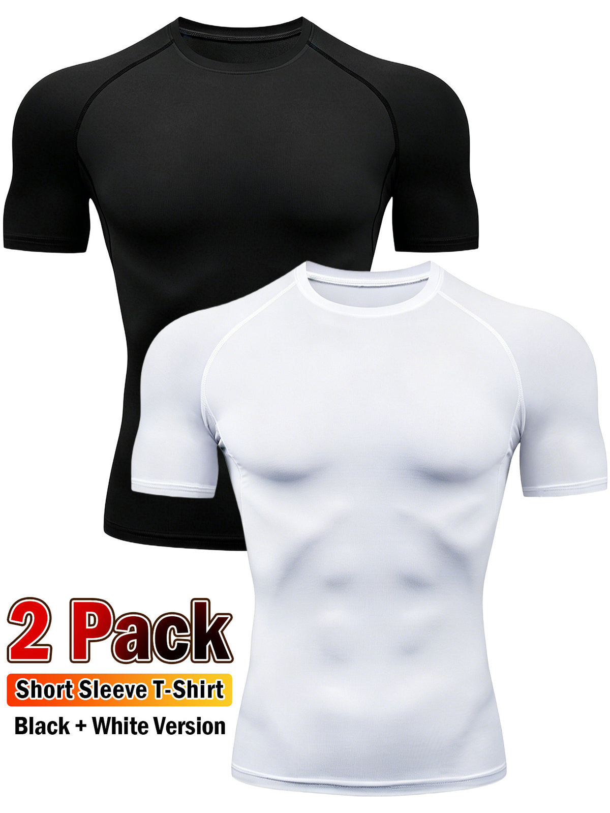 2 Pack Men's Compression Shirts, Short Sleeve T-Shirt, Quick Dry Breathable Workout Top with Moisture Wicking Fabric and 4-Way Stretch, Fitted Athletic Short Running Gym Training Tee for Active Performance, Running Tops
