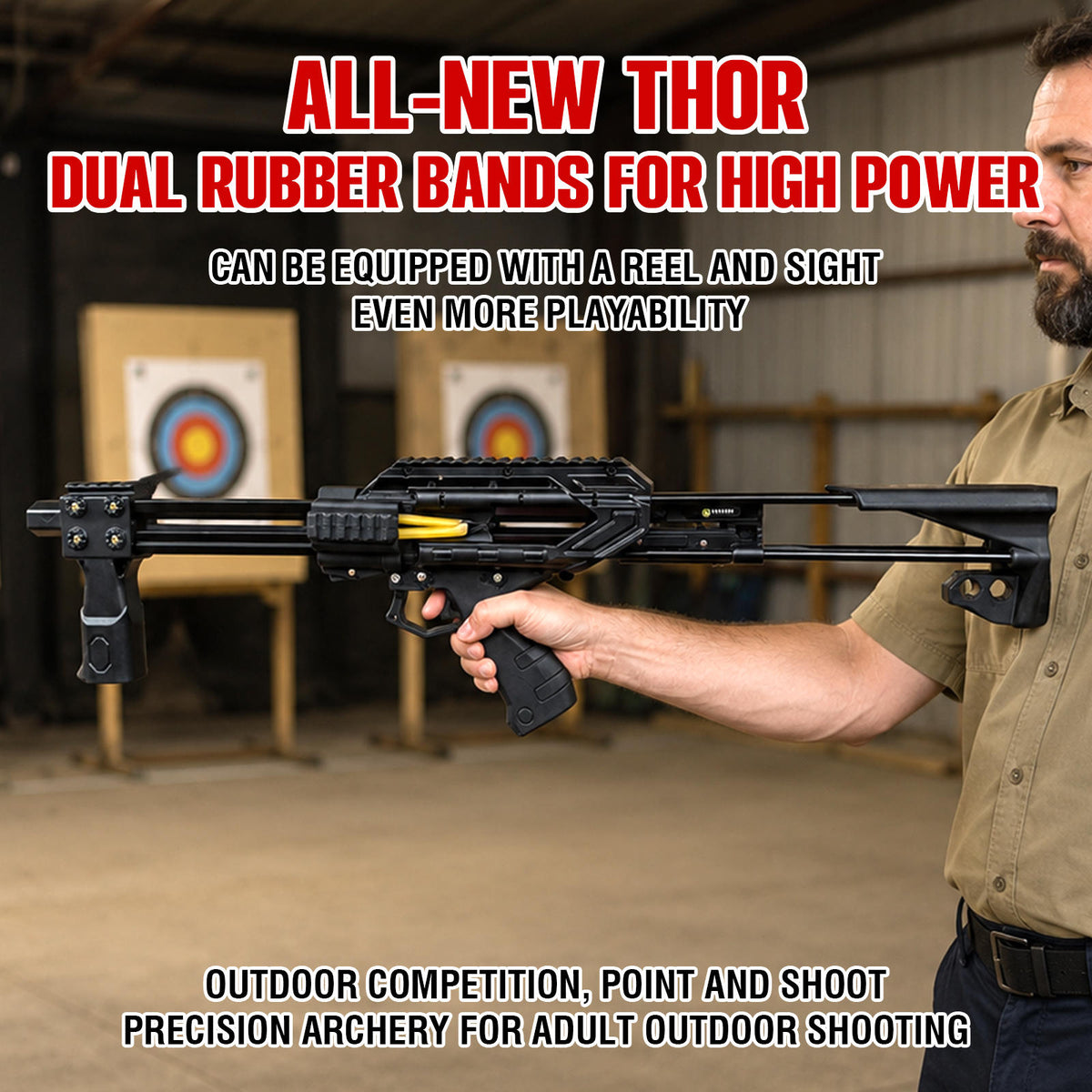 Upgraded Heavy Duty Continuous Shooting Slingshot, New Thor Multi-Shot Compound Bow for Adults, Aluminum Alloy Frame, Automatic Trigger Slingshot, Beads Shooting, Precision Adult Bow, In Car Essential, For Jungle Outdoor Gear, Black Metal Archery Kit