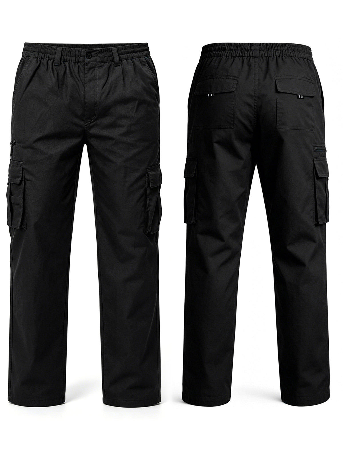 Men's Utility Cargo Pants, Casual Multi-Pocket Loose Straight Leg Work Pants, Durable Lightweight Ripstop Fabric, Flexible Elastic Waist Adjustable, Quick-Drying Outdoor Long Pants for Daily Commute, Running, Hiking, Travel and Camping Wear, Black