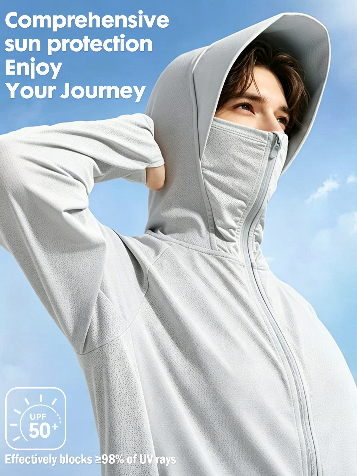 Men's Cool and Comfortable Jacket With Hood Brim, Moisture-wicking and Quick-drying Shirt, Breathable Sun Protection Shirt, Outdoor Lightweight Full Zip Hoodie Jacket Long Sleeve Fishing, Hiking, Running, Tops for Summer