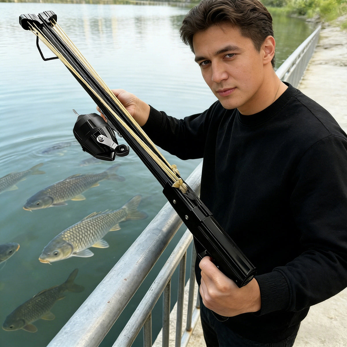 Upgraded Long Distance Fishing Slingshot for Adults with Reel, Portable Aluminum Alloy Fishing Launcher, Ergonomic Grip and Precision Smooth Line Control and Equipped with Darts, Outdoor Fishing Gear for Freshwater and Saltwater Use Adventures