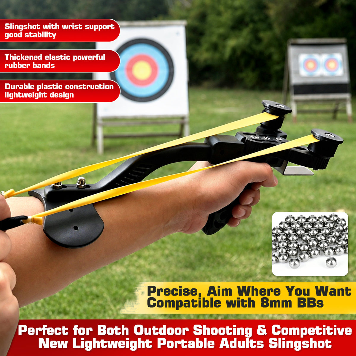 Outdoor Youth Archery Sets with Arm Support Professional Adults Bow Shot, Steel Balls Rapid-Fire Slingshot, 5pcs Replacement Bands, Precise Long-Range Shooting, Durable Lightweight Design, Adult Fishing Slingshot, for Teenagers, Adults, Beginners