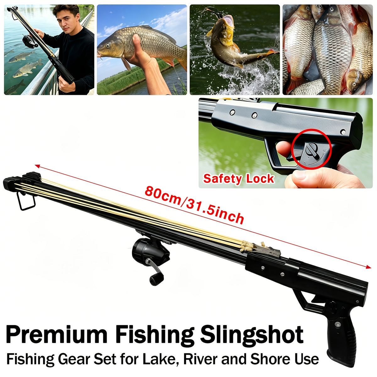 Upgraded Long Distance Fishing Slingshot for Adults with Reel, Portable Aluminum Alloy Fishing Launcher, Ergonomic Grip and Precision Smooth Line Control and Equipped with Darts, Outdoor Fishing Gear for Freshwater and Saltwater Use Adventures