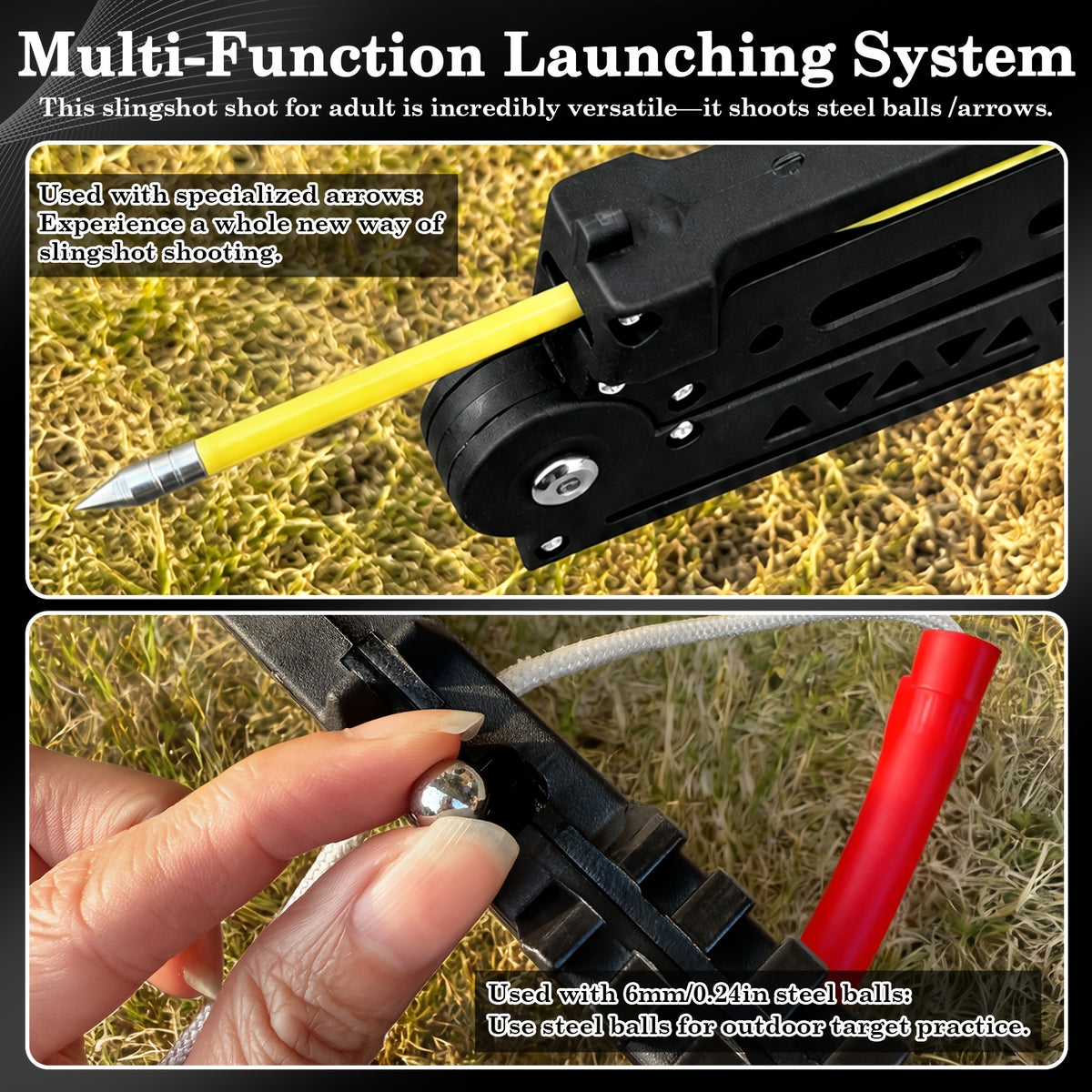 Folding Slingshot Set, Outdoor Shooting Practice Slingshots for Adults, New Type Bow, 19inch Length, 11.42inch Folded, Portable Target Practice Launcher with Steel Balls & Training Arrows, Easy Storage for Outdoor Backyard Target Shooting