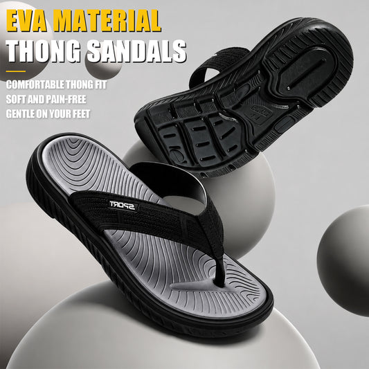 Men Summer Casual Flip-Flops, Beach Walking Thong Cushion Thong Sandals with Comfortable Arch Support Yoga Mat Beach Shoes, Durable Thick-Soled, Non-Slip, Soft-Soled Outdoor Sandals for Men, Black