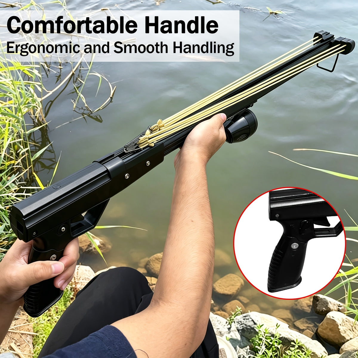 Upgraded Long Distance Fishing Slingshot for Adults with Reel, Portable Aluminum Alloy Fishing Launcher, Ergonomic Grip and Precision Smooth Line Control and Equipped with Darts, Outdoor Fishing Gear for Freshwater and Saltwater Use Adventures