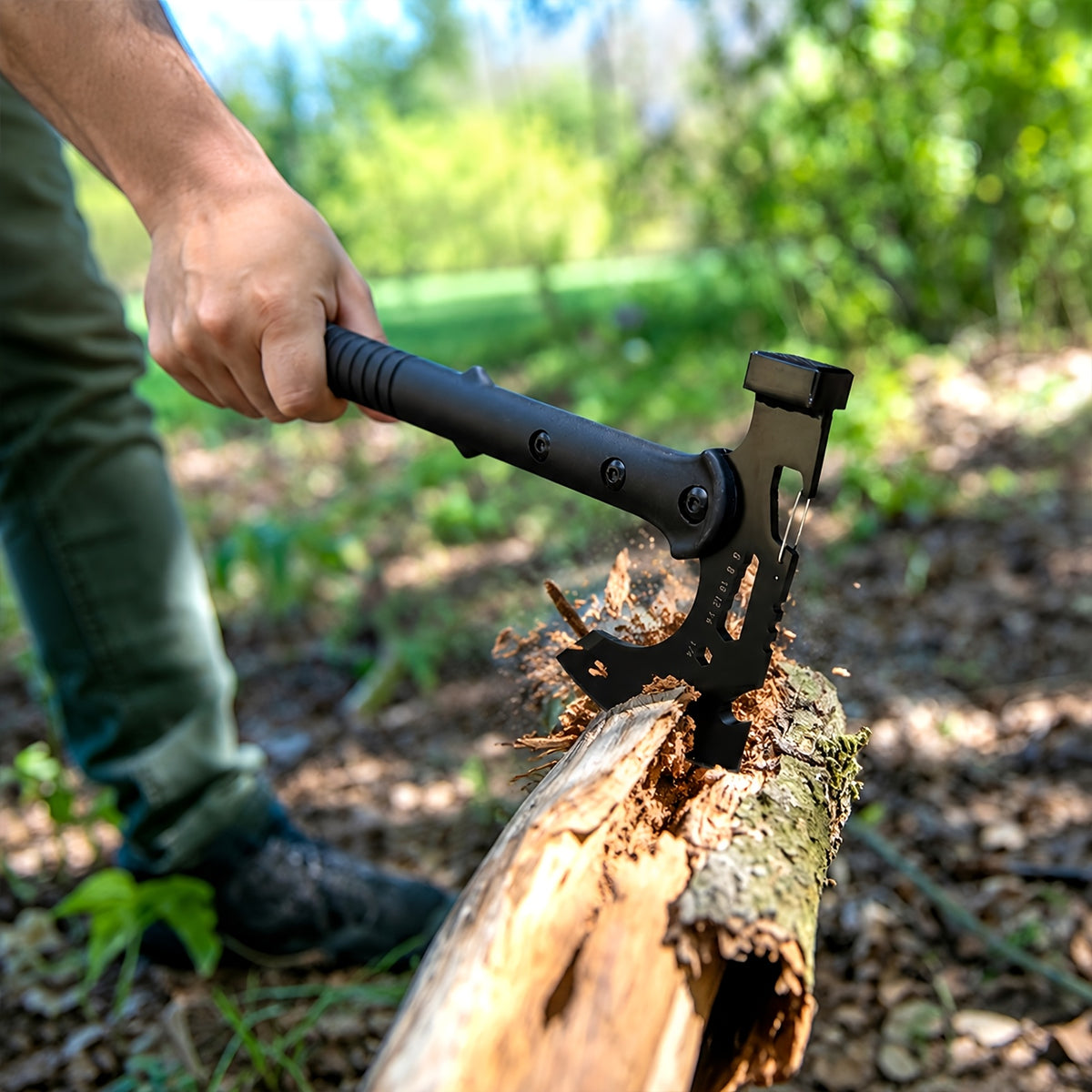 Portable 15" Stainless Steel Garden Axe, Durable Tomahawk with Sheath, Multi-Functional Tomahawk Outdoor Camping Axe with Hammer, Bottle Opener & Carabiner, Durable Hatchet for Branch Cutting, Yard Work, Camping and Emergency Gear,2 styles（Black）