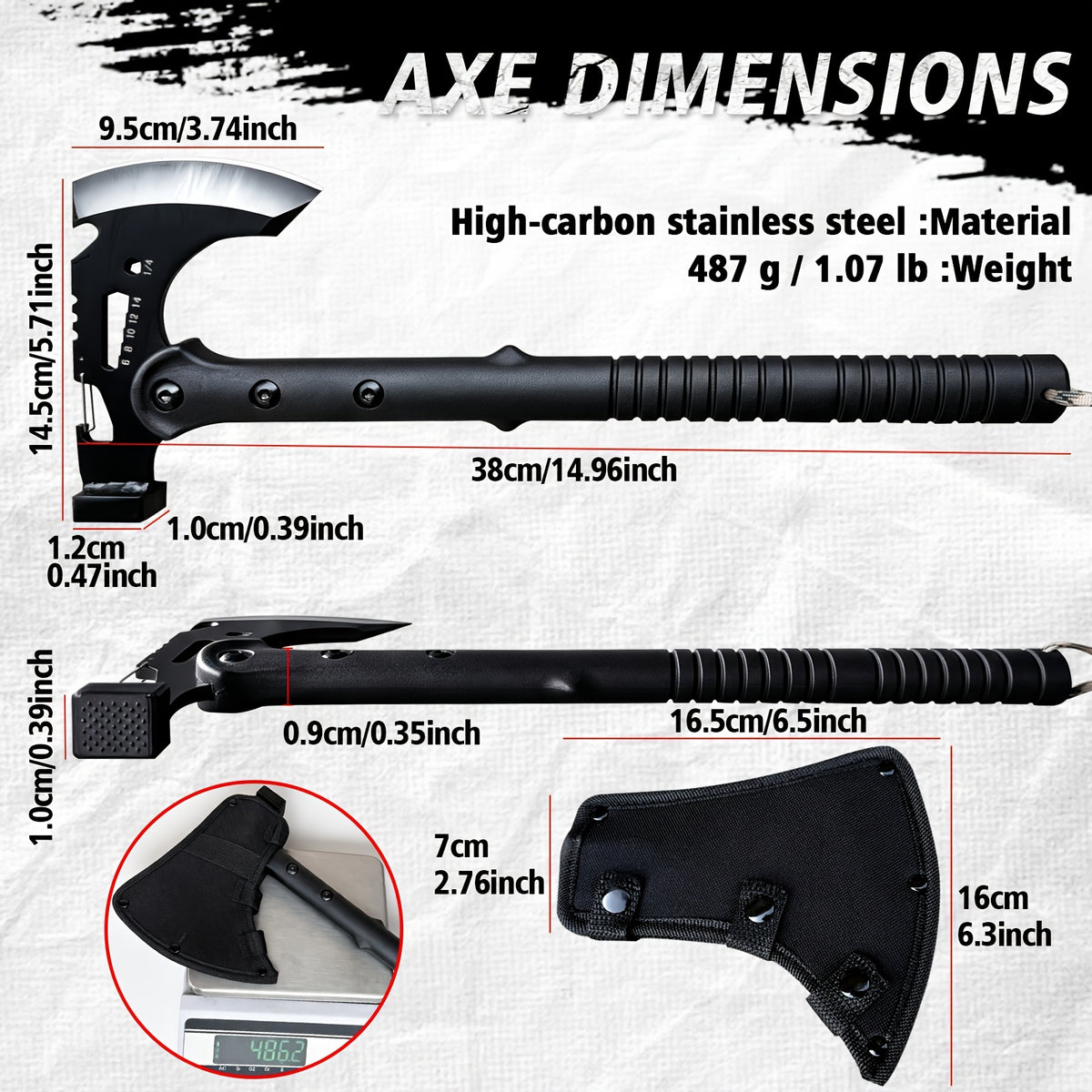 Portable Hand Axe 2 Pack Set, Sharp Stainless Steel Head Tomahawk with Sheath, Assault Axe, Hatchet with Hammer, Hex Wrench and Bottle Opener, Multi-functional Camping Hatchet with Handle for Camping, Emergency, Hiking, Jungle and Outdoor