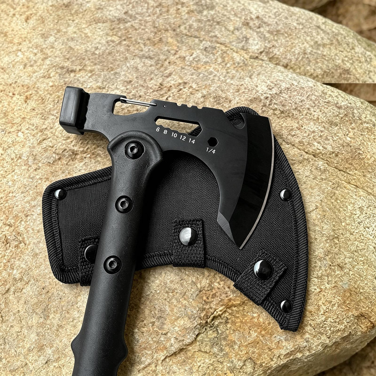 2 Pack Portable Battle Axe Set, Portable Outdoor Hatchet with Sheath, Reinforced Steel Sharp Blade, Window Breaker, Hammer and Multi-Tool Design Tomahawk, Durable Anti-Slip Handle Camping Hatchet Tool for Hiking/Camping/Outdoor Adventure Gear