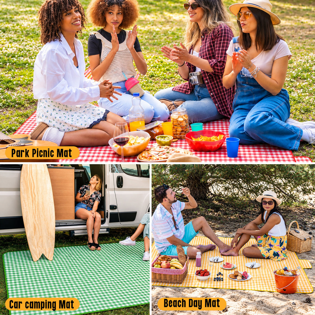 New Upgraded Picnic Blanket Outdoor Extra Large Picnic Mat 39.37"X59" Camping Blanket Beach Blanket, Thickened Checkered Non-Woven Fabric, Ultralight 1.25 lb with Handle Picnic Mat, for Outdoor Camping Hiking Travel Grass Park Music (100X150CM)