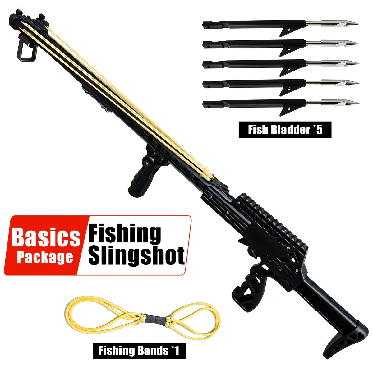 Upgraded Model Outdoor Fishing Slingshot, Heavy Duty Fish Rod Slingshot Gear, Max Performance Metal Slingshot, Safety Lock Trigger Automatic Slingshot, Essential for Outdoors Lakes,Rivers Fishing and Forest Shooting,Adult Slingshot with Rubber Bands