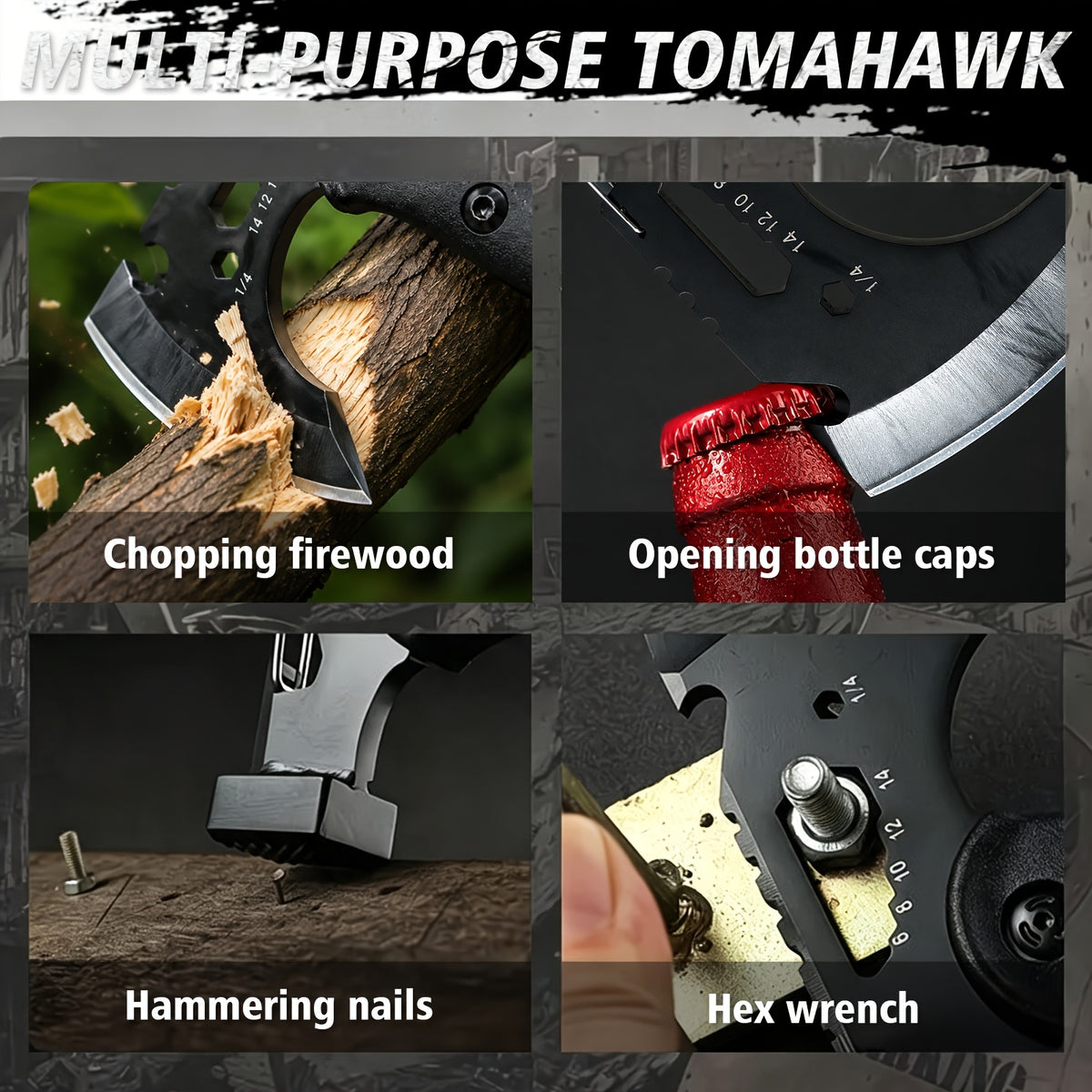 Portable Hand Axe 2 Pack Set, Sharp Stainless Steel Head Tomahawk with Sheath, Assault Axe, Hatchet with Hammer, Hex Wrench and Bottle Opener, Multi-functional Camping Hatchet with Handle for Camping, Emergency, Hiking, Jungle and Outdoor