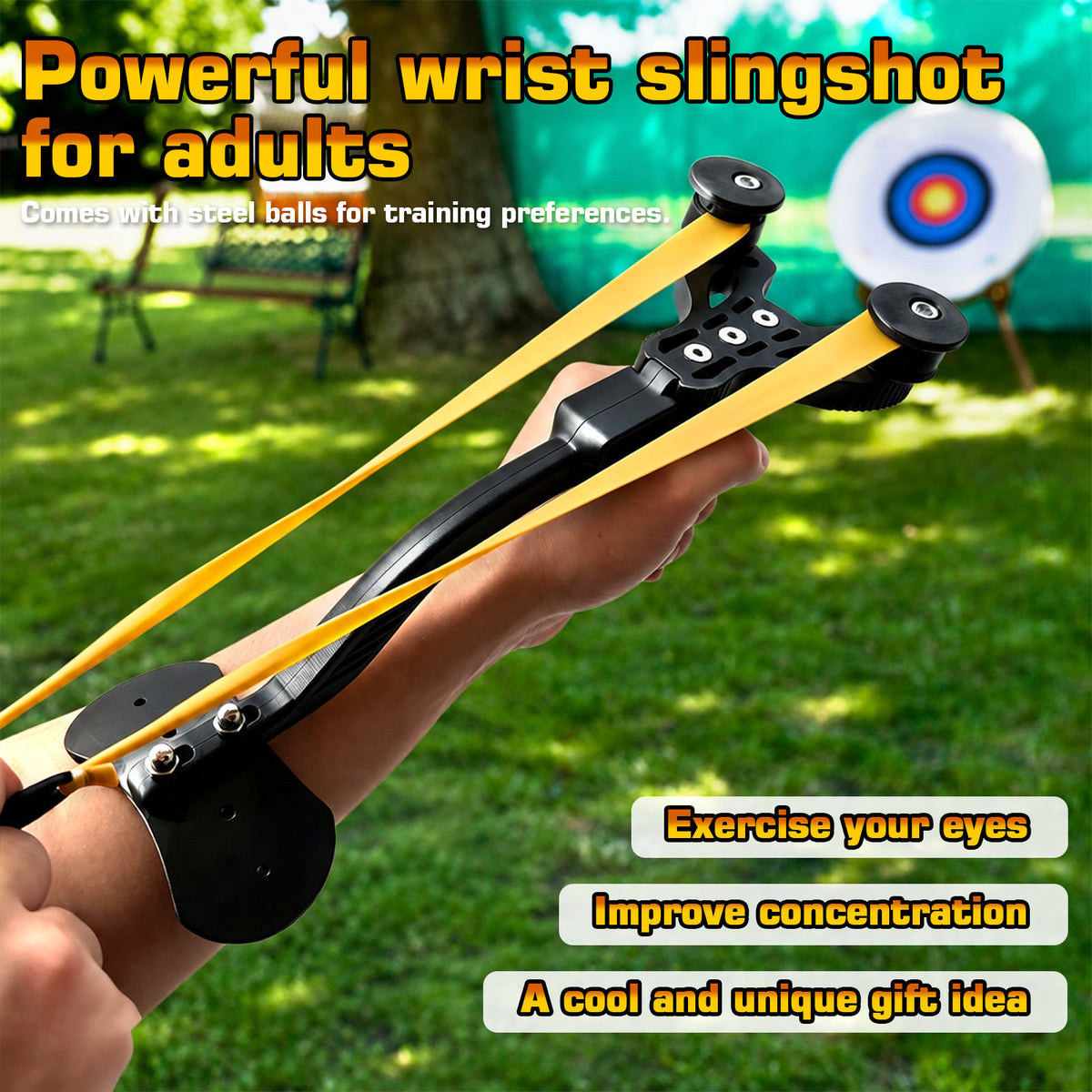Portable Compound bow Adults Slingshot, Ultra Lightweight Fishing Slingshot with Arm Support Design, Adult Competition, Outdoor Shooting, Rapid-fire Steel Pellets Slingshot, 5pcs Replacement Bands, 50pcs Steel Balls, for Shooting, Fishing and Target