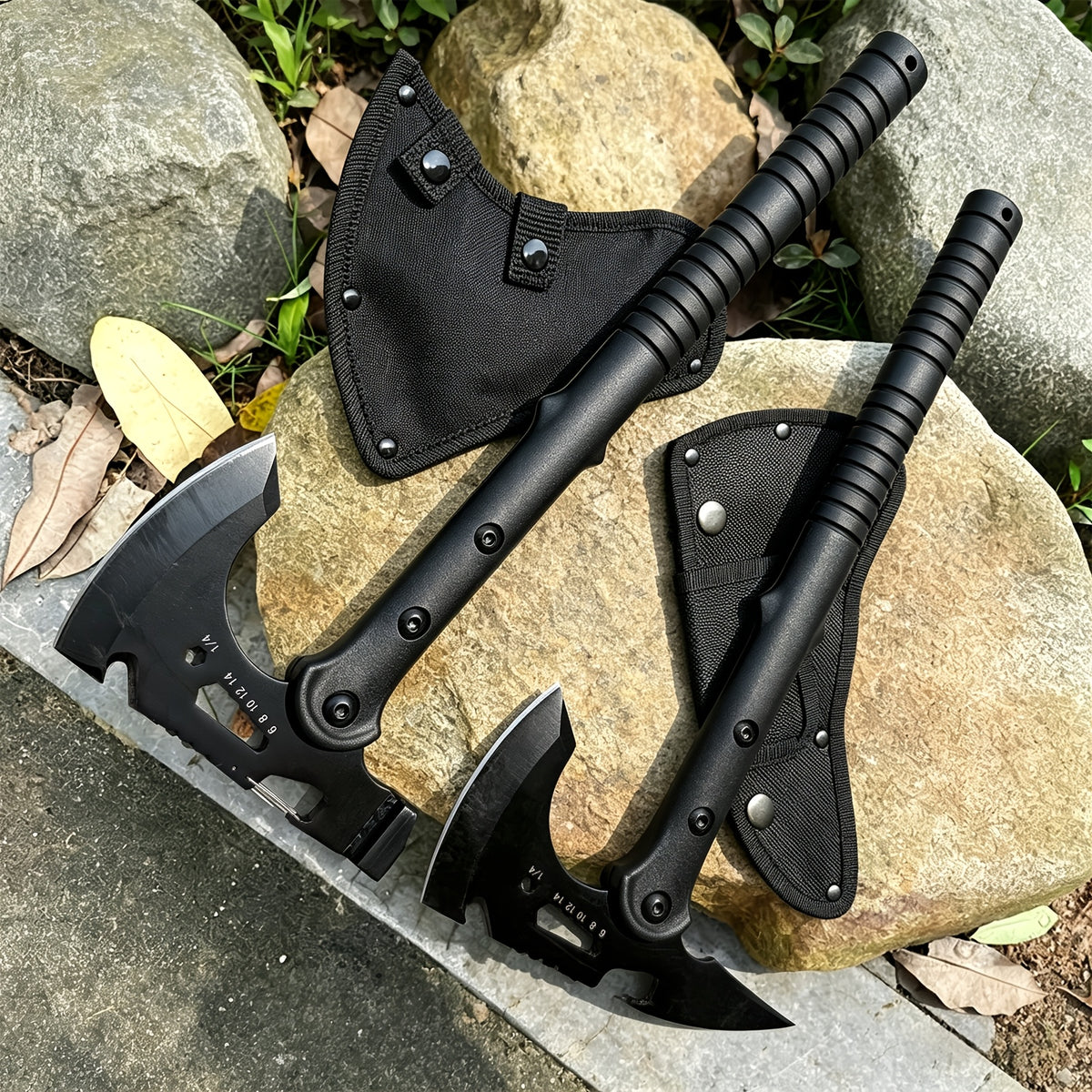 Portable Hand Axe 2 Pack Set, Sharp Stainless Steel Head Tomahawk with Sheath, Assault Axe, Hatchet with Hammer, Hex Wrench and Bottle Opener, Multi-functional Camping Hatchet with Handle for Camping, Emergency, Hiking, Jungle and Outdoor