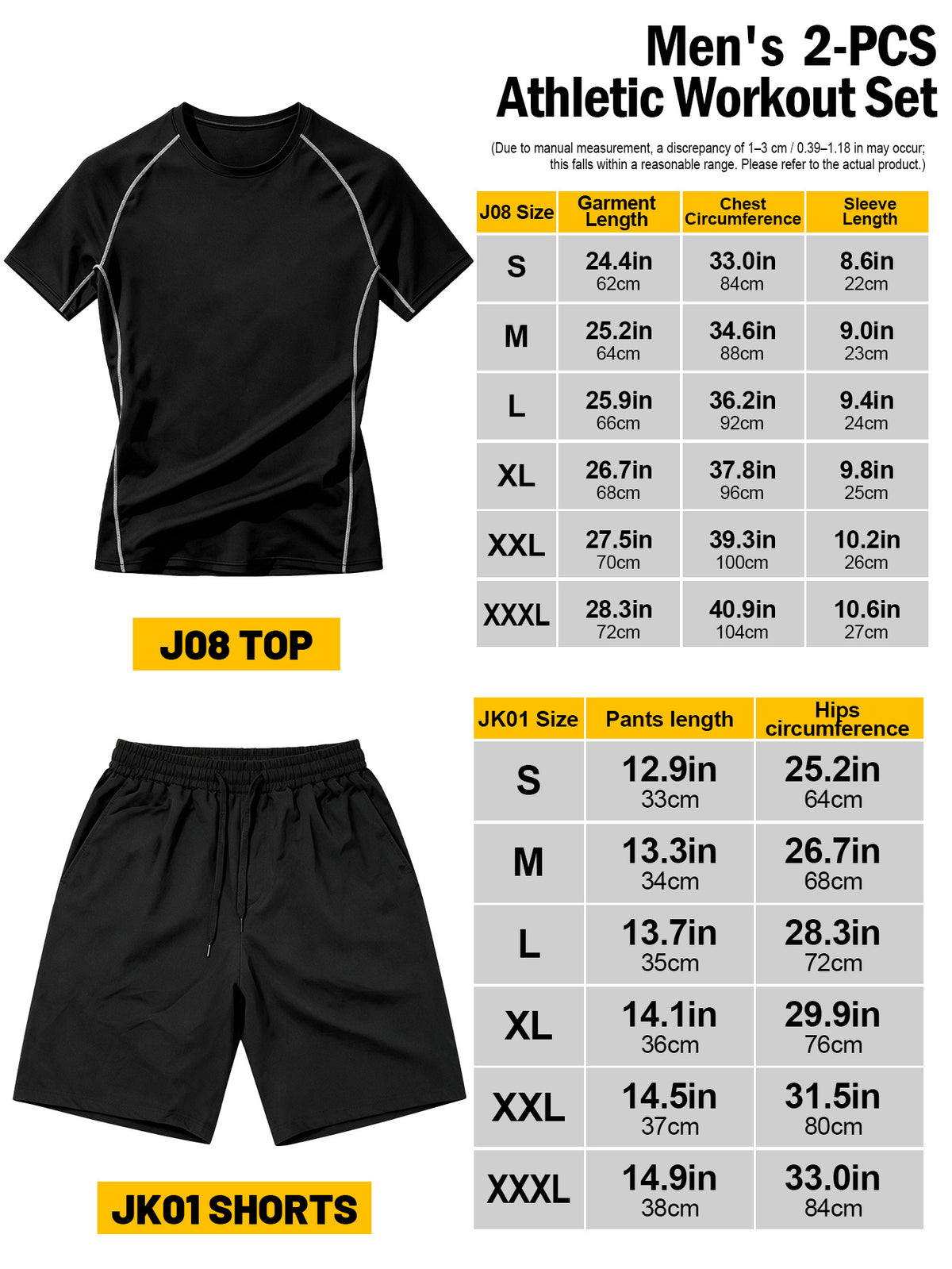 2-piece Men's Athletic Workout Set, Running, Gym Compression Gear, All-Season Wear, Breathable Quick Dry Compression Short Sleeve Training Shirt with Elastic Waistband Shorts, Activewear Outfit for Running Fitness Basketball Outdoor activities,Black